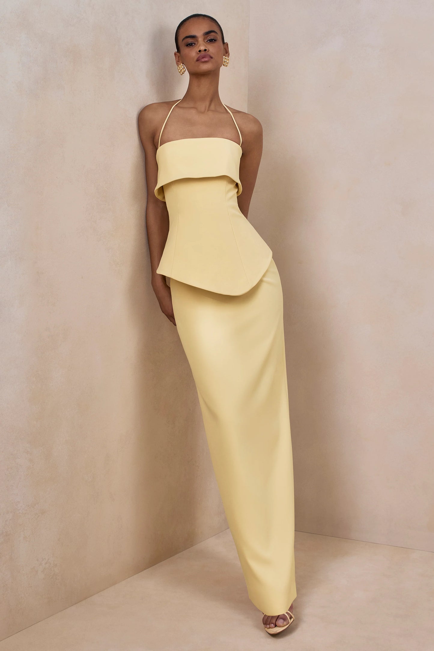 Fran Lemon Square-Neck Corset Maxi Dress