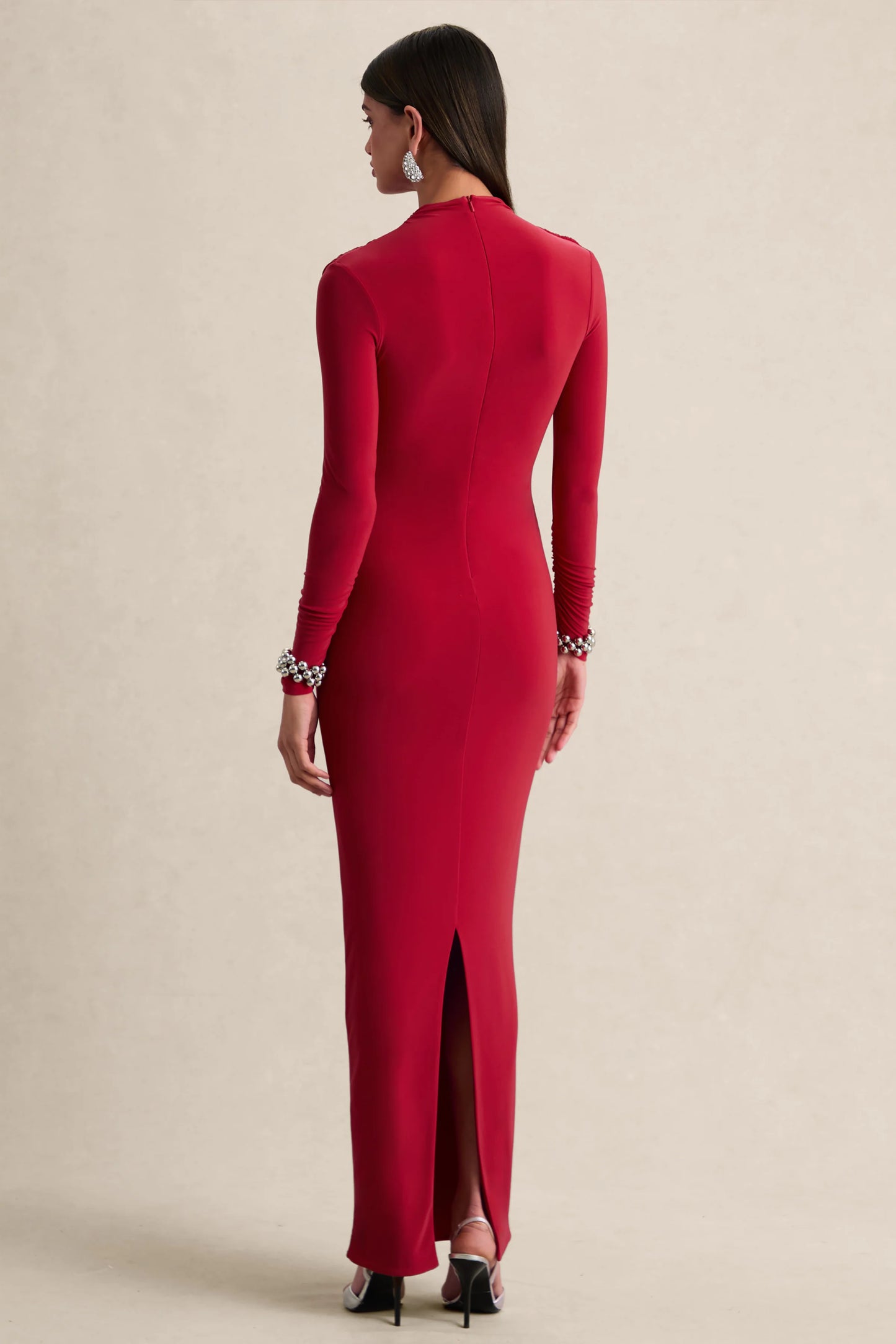 Karinthia Red High-Neck Maxi Dress With Draped-Detailing