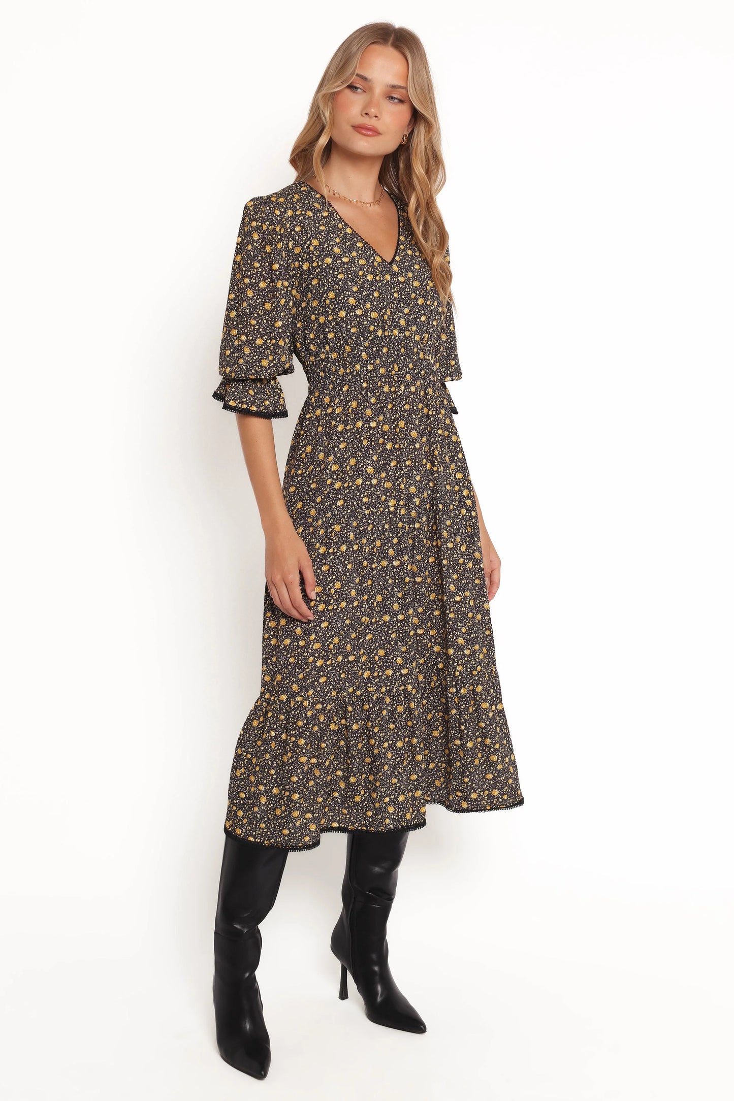 Simone Midi Dress - Midnight Daisy