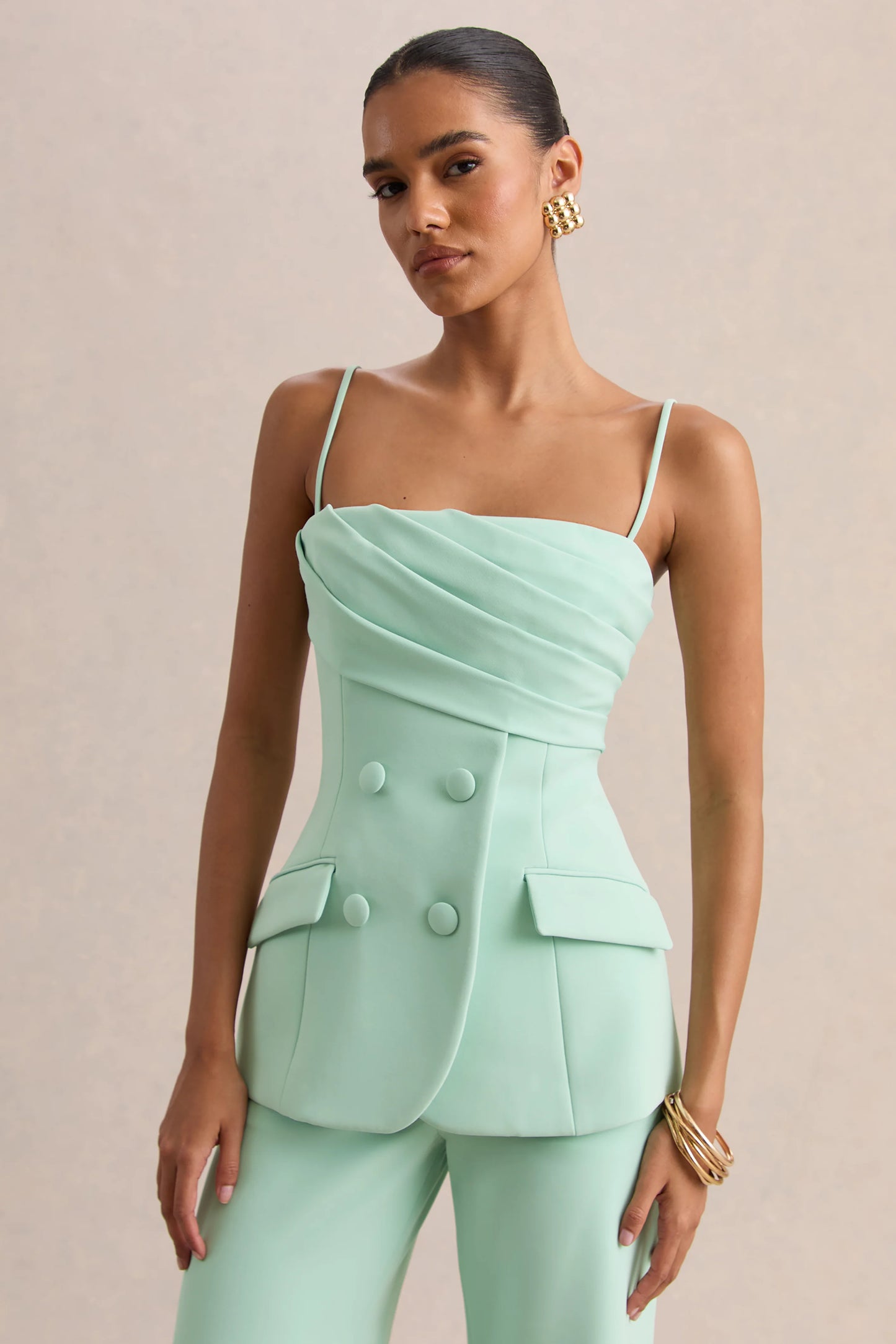 Lunivra Sage Square-Neck Tailored Top
