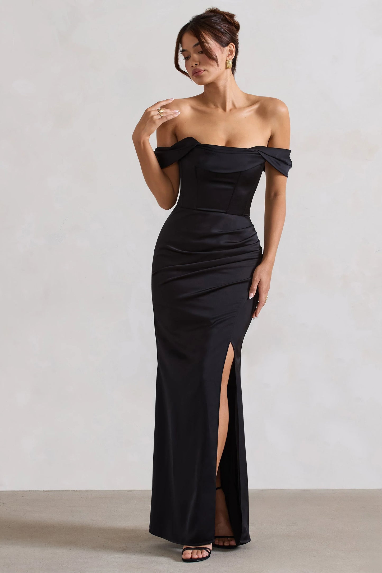 Kimberly Black Bardot Satin Maxi Dress