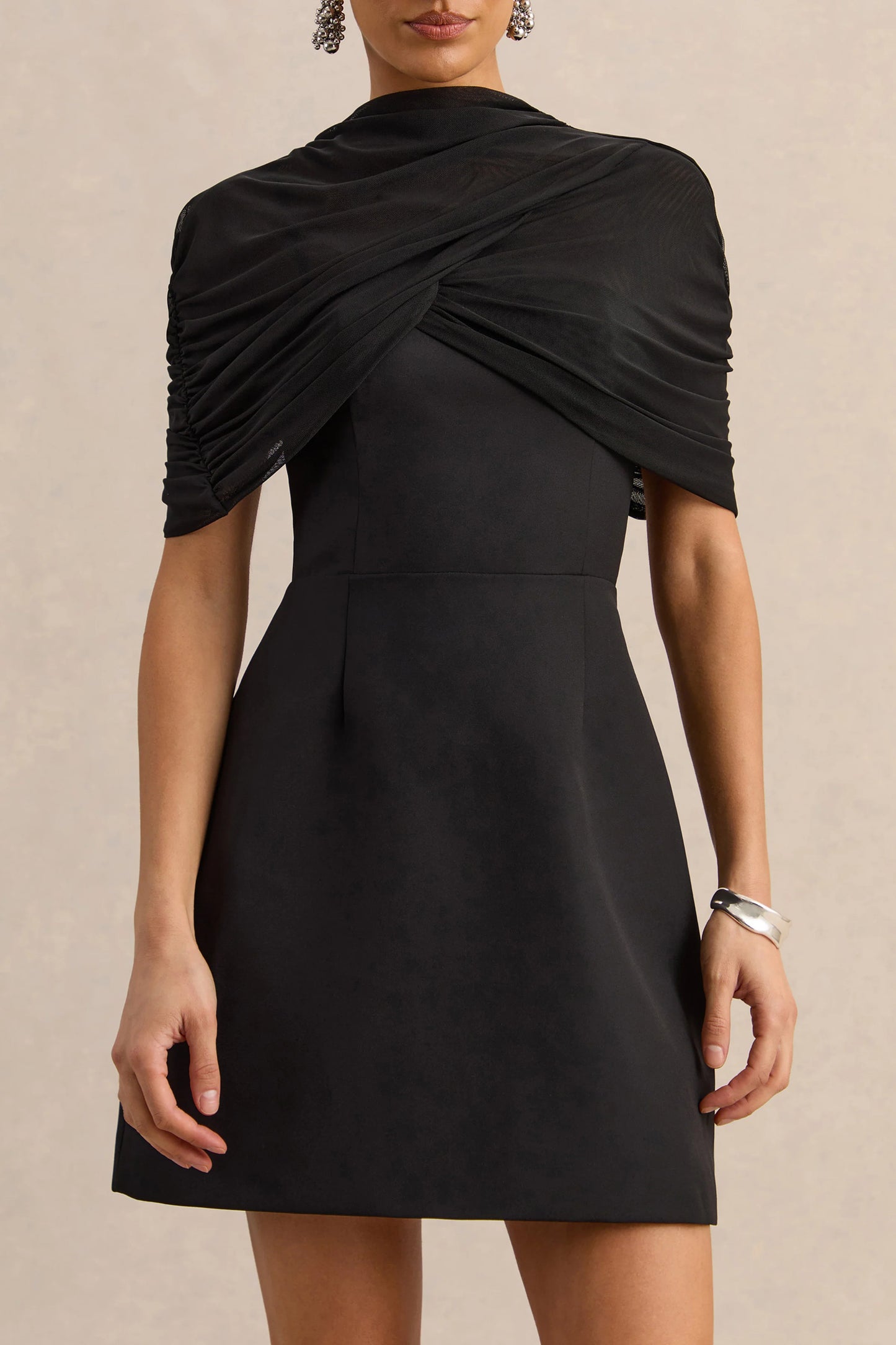 Veda Black Square-Neck Mini Dress
