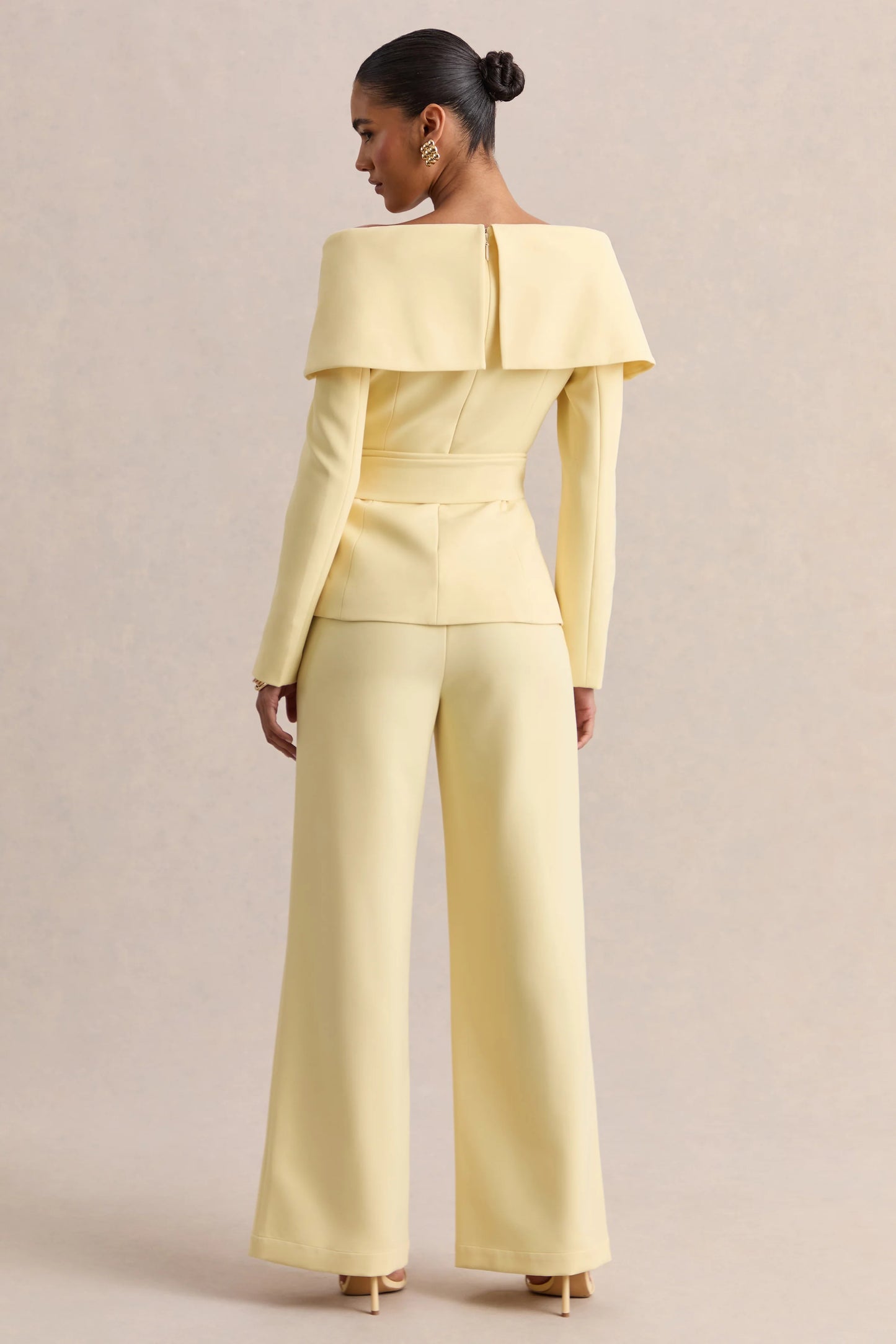 Empress Lemon Bardot-Neck Tailored Top