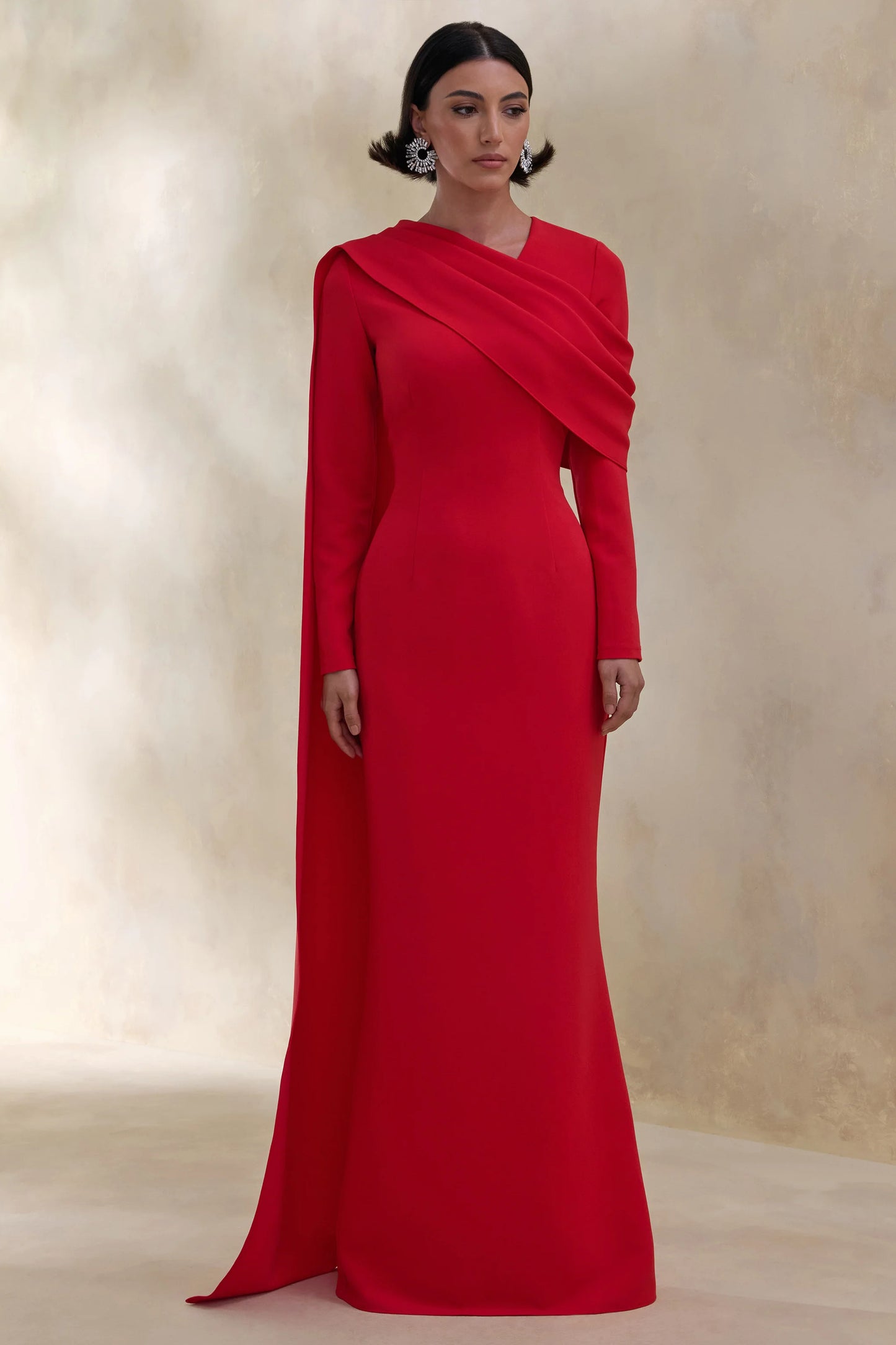 Heliora Red V-Neck Maxi Dress With Sash And Draped-Detail