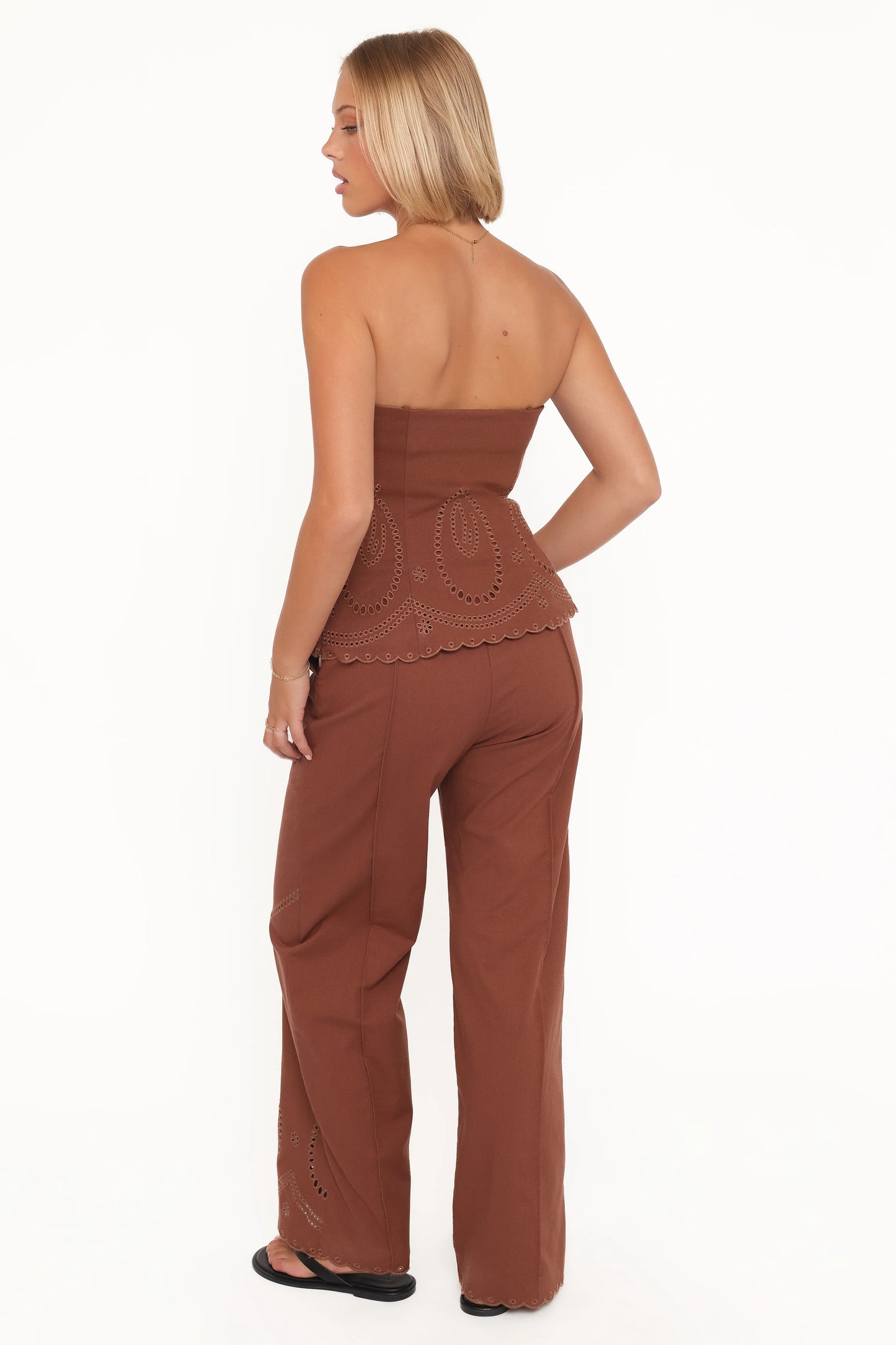 Dalia Eyelet Pant - Brown
