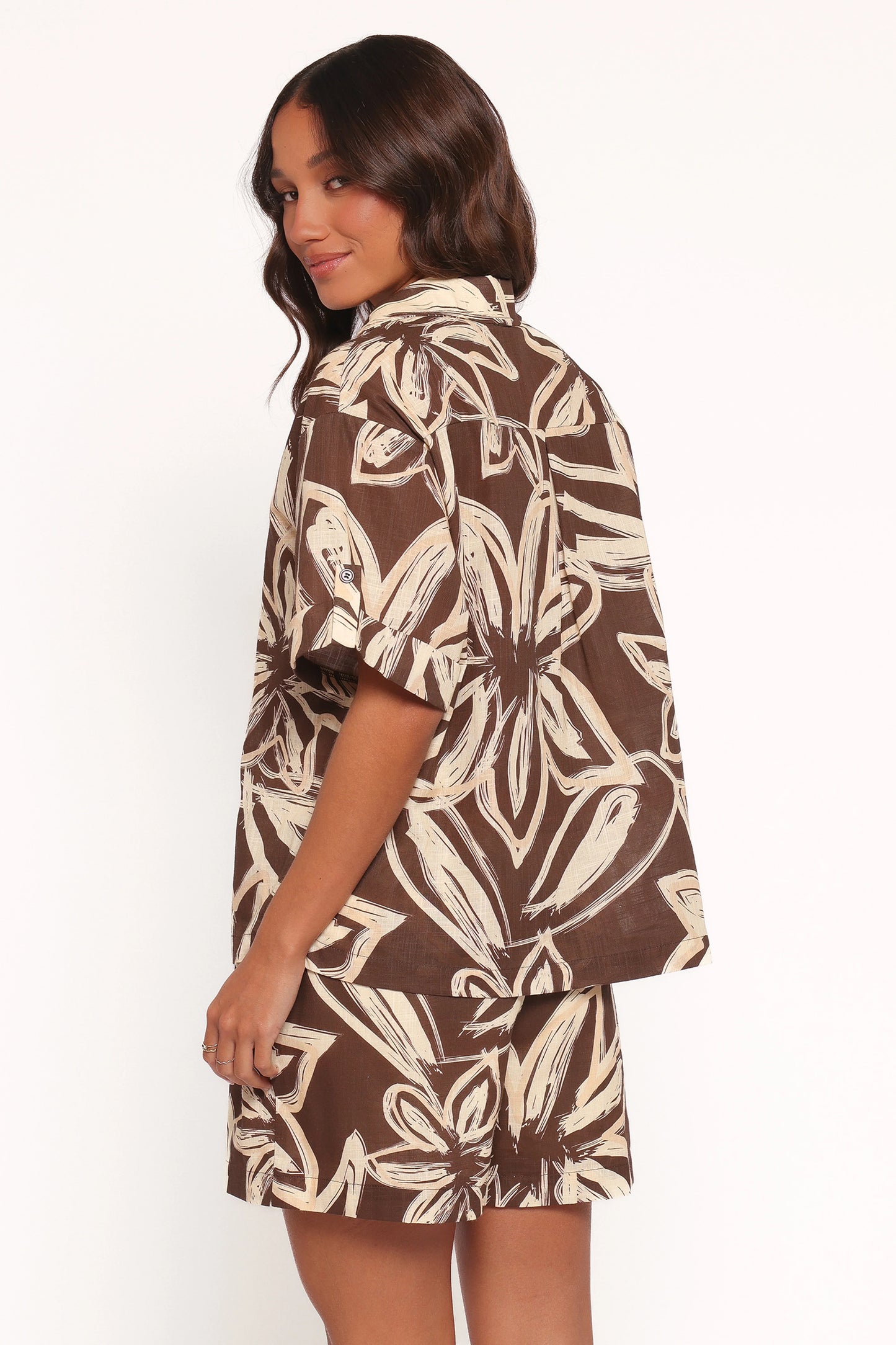 Pacifica Button Up Shirt - Chocolate Floral