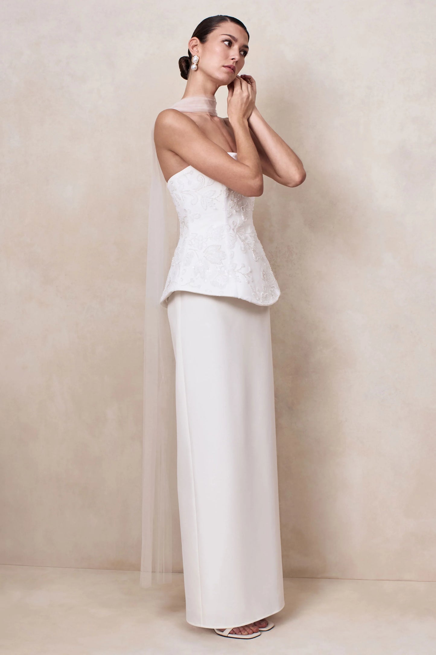 Naira White Satin Bandeau Corset Maxi Dress