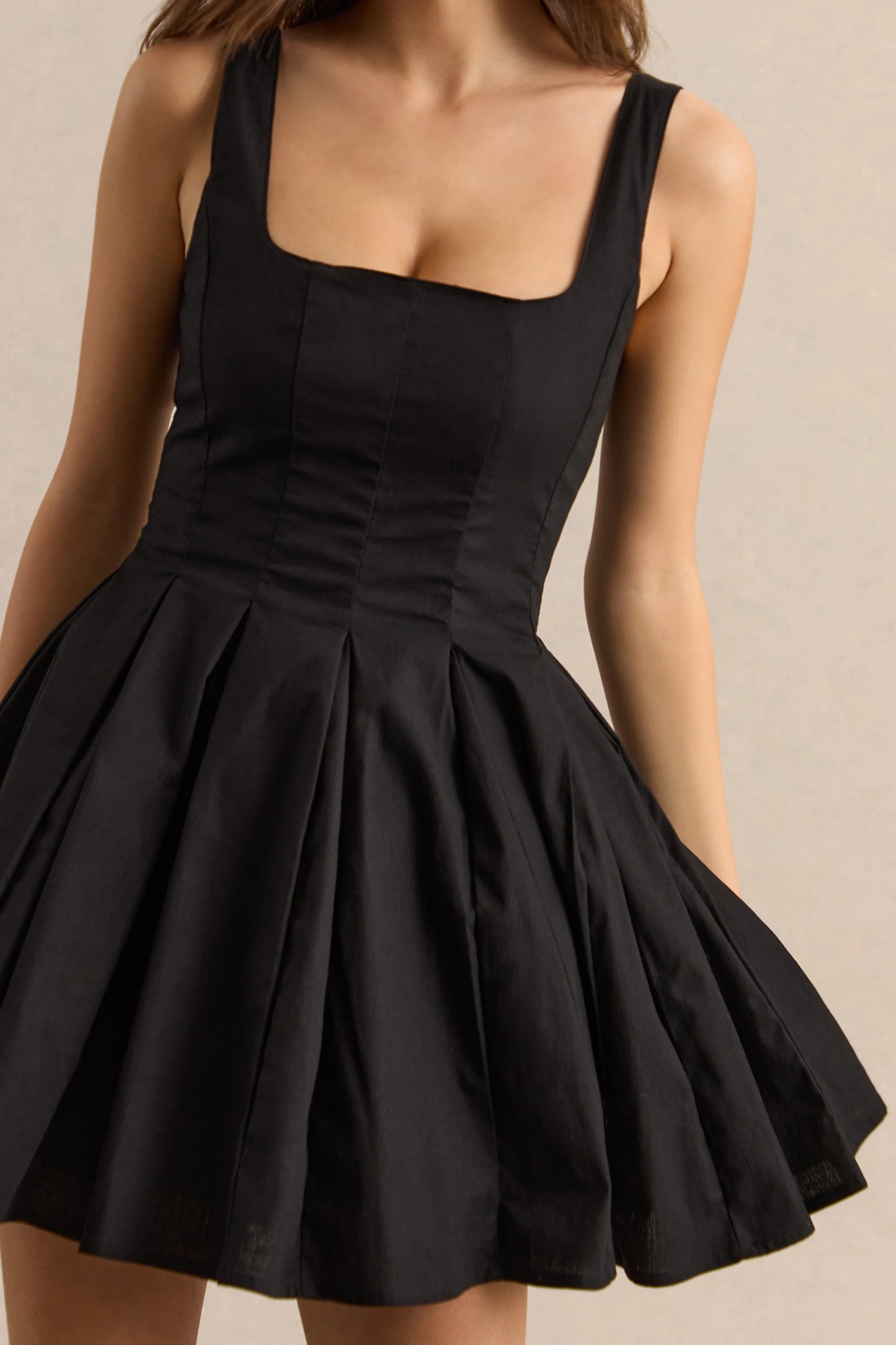 Brioria Black Square-Neck Skater Mini Dress