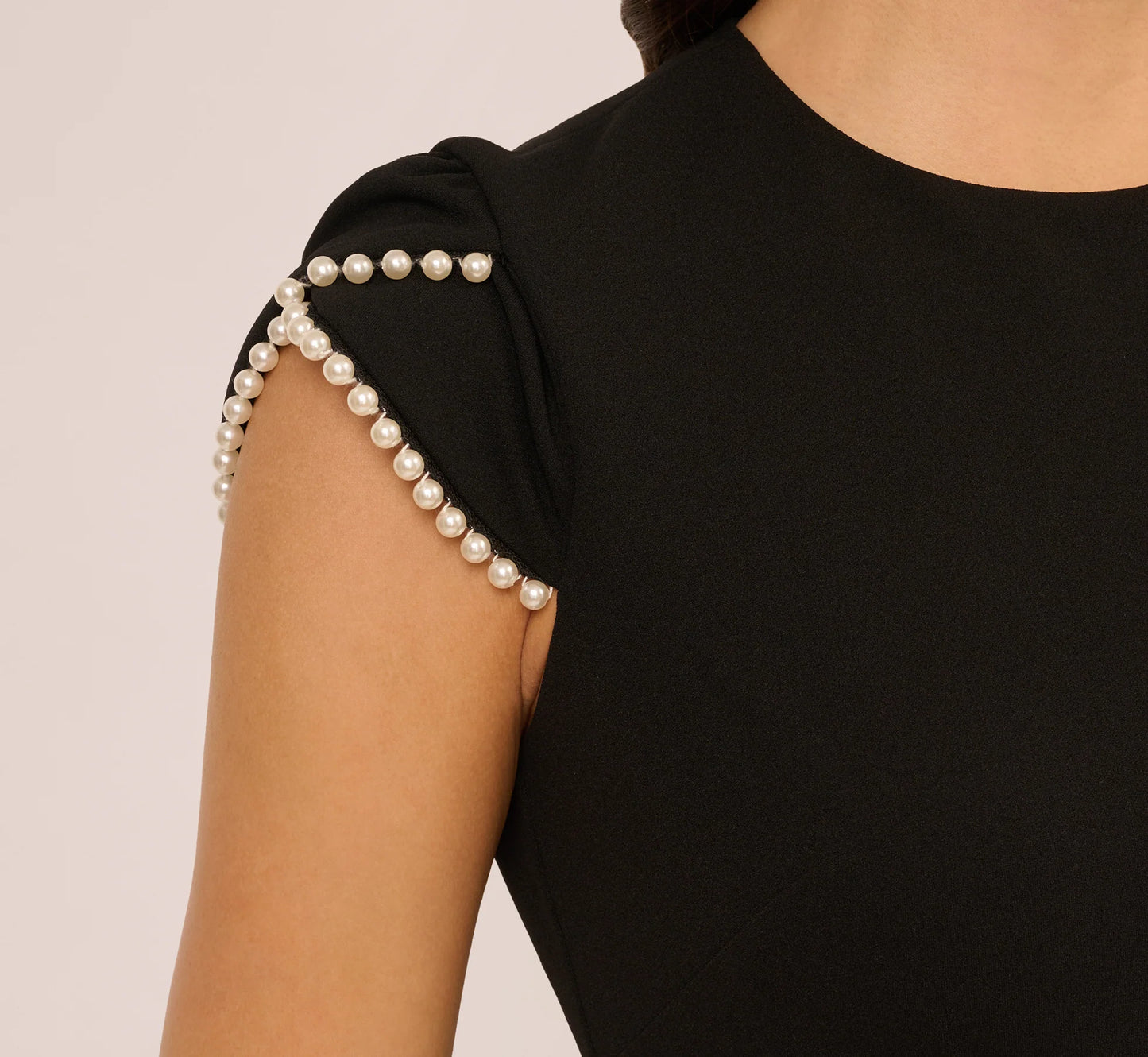Cap Sleeve Pearly Trim Sheath Dress In Black Ivory