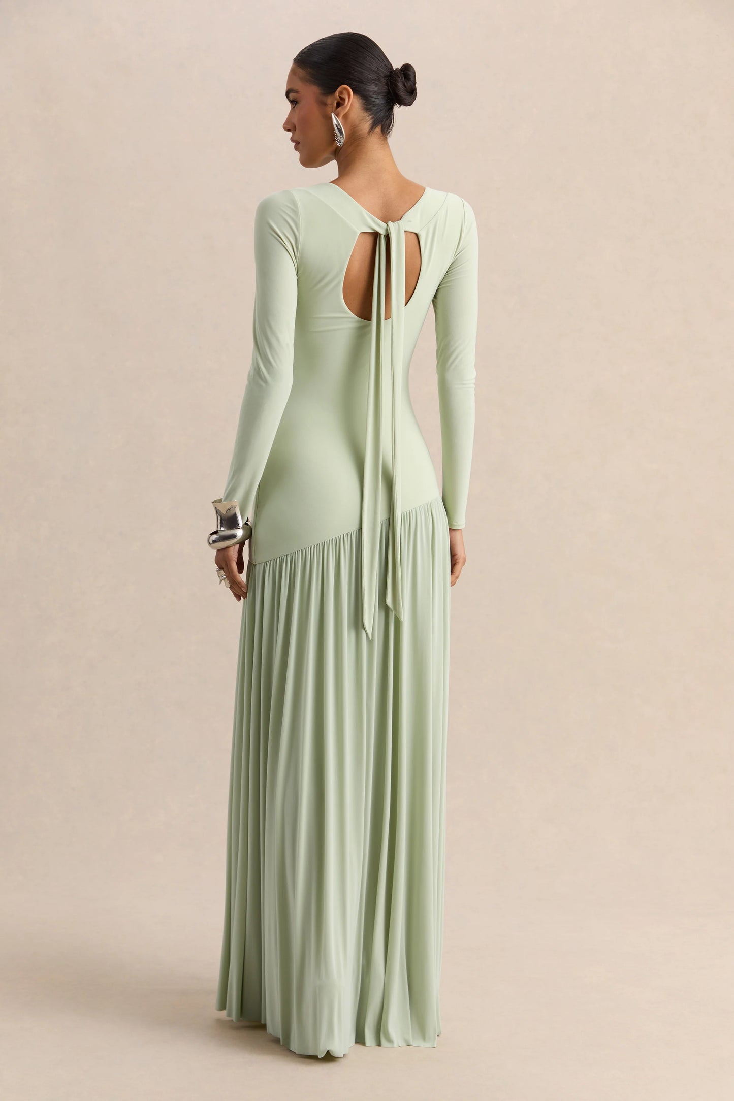 Jasira Mint Crew-Neck Maxi Dress With Asymmetric Drop-Waist