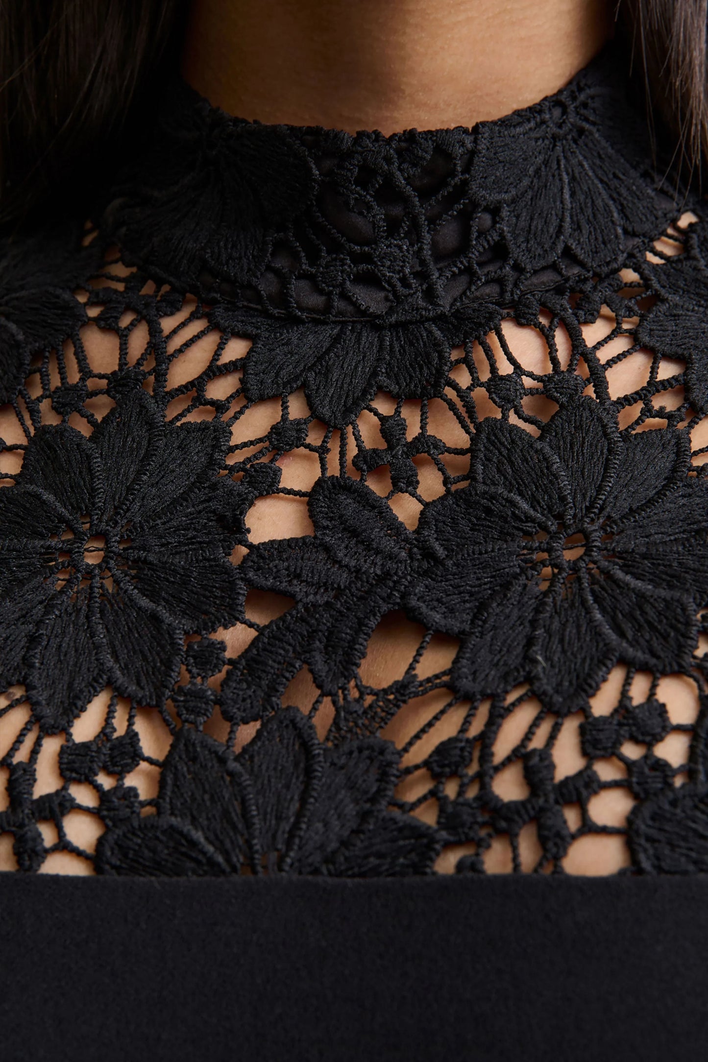Orlina Black High-Neck Jumpsuit With Lace Detailing