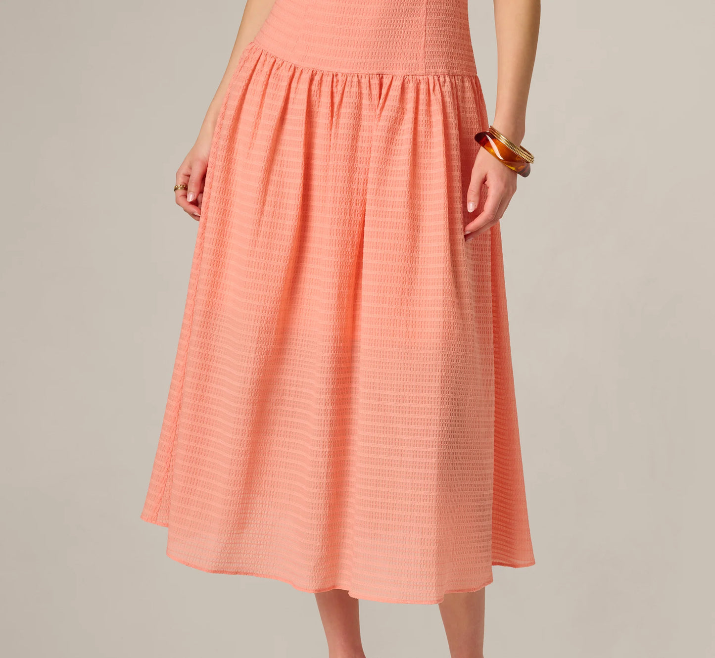 Drop Waist Seersucker Beaded Strap Sundress In Coral