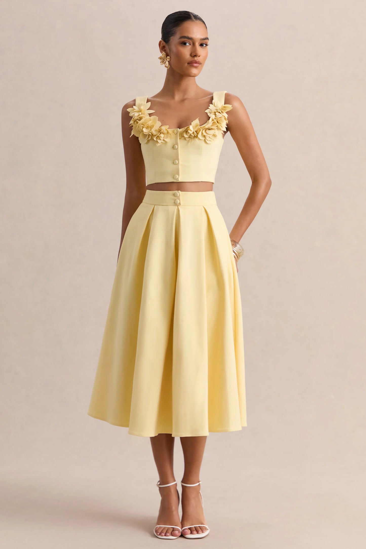 Joy Lemon A-Line Midi Skirt