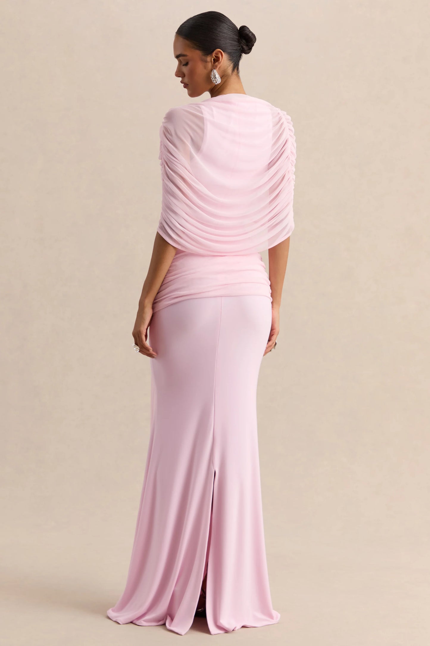 Mirene Light Pink Round-Neck Maxi-Dress With Gathered-Detailing And Sash