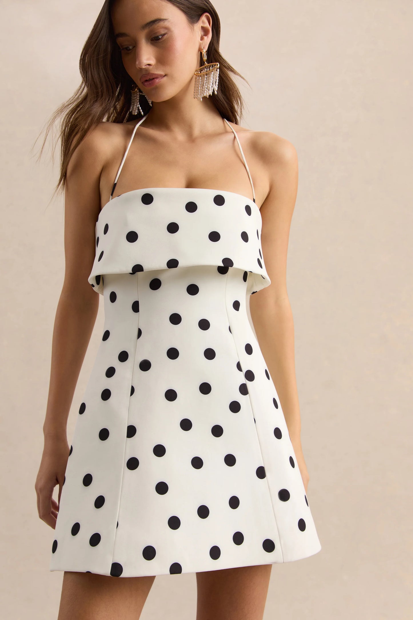 Nelly White & Black Polka Dot Square-Neck Mini Dress