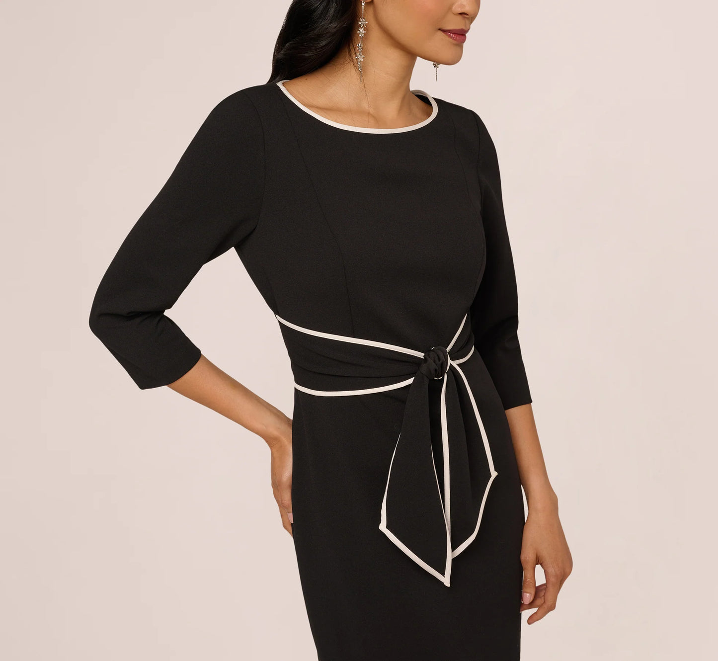 Knit Crepe Tie Dress In Black Ivory
