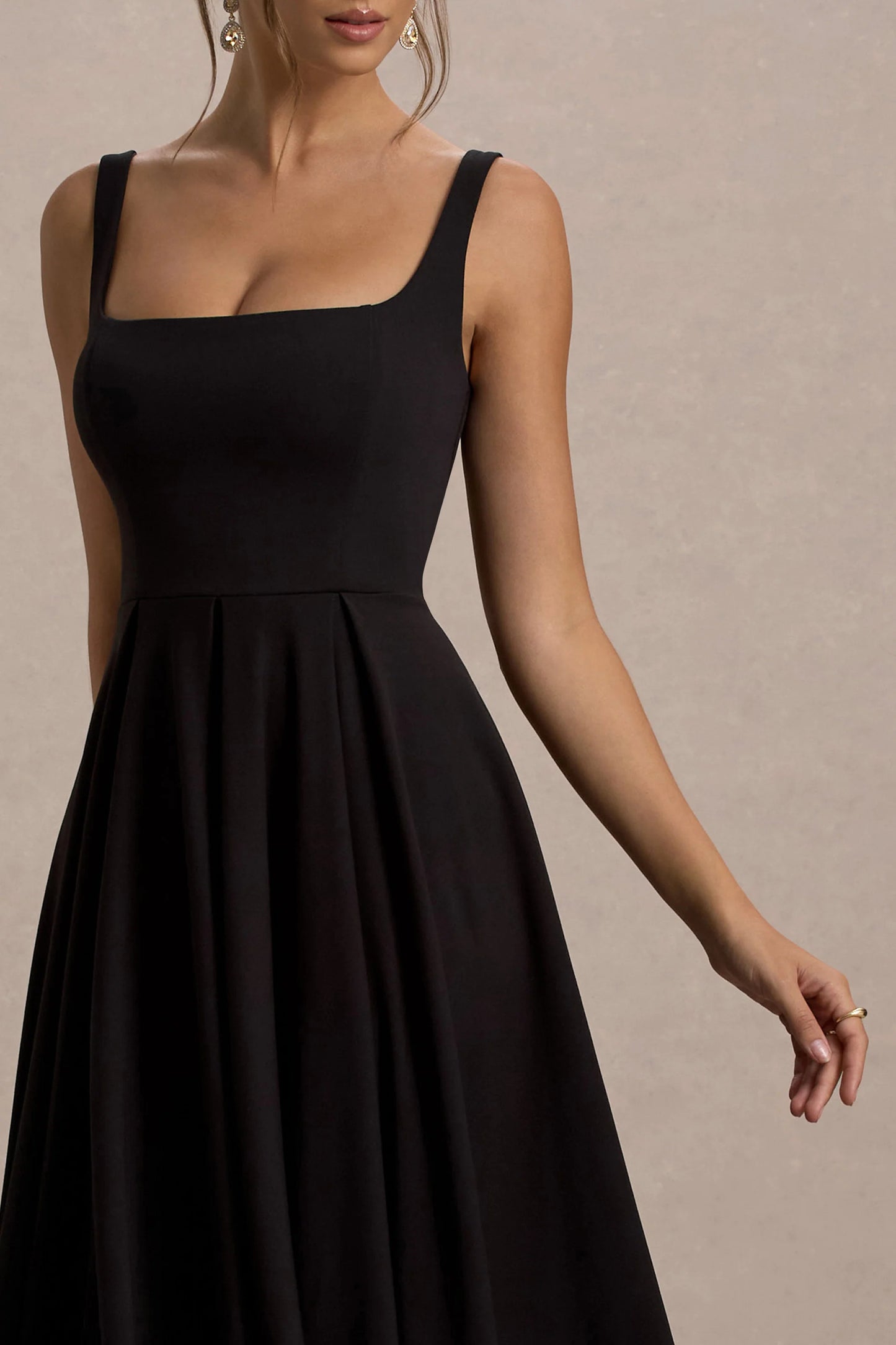 Parina Black Strappy Volume-Hem Midi Dress