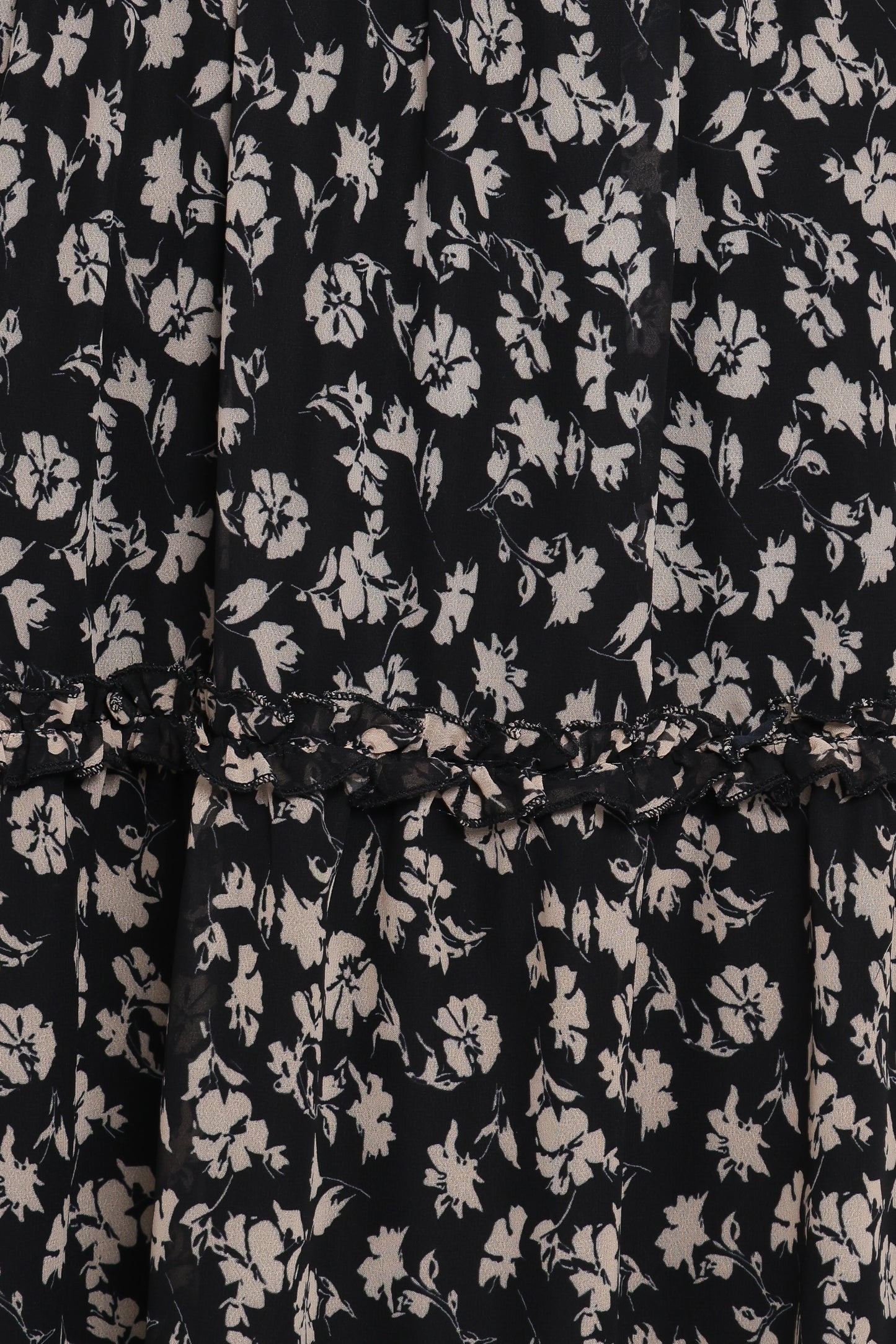 Edwina Shirred Frill Long Sleeve Midi Dress - Black Ditsy Floral
