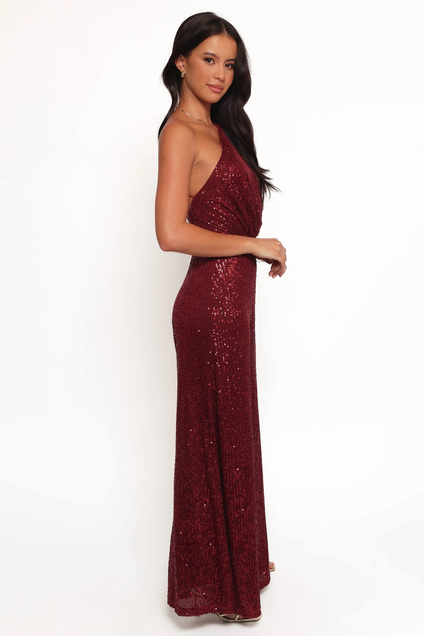 Khianna Sequin One Shoulder Jumpsuit - Red