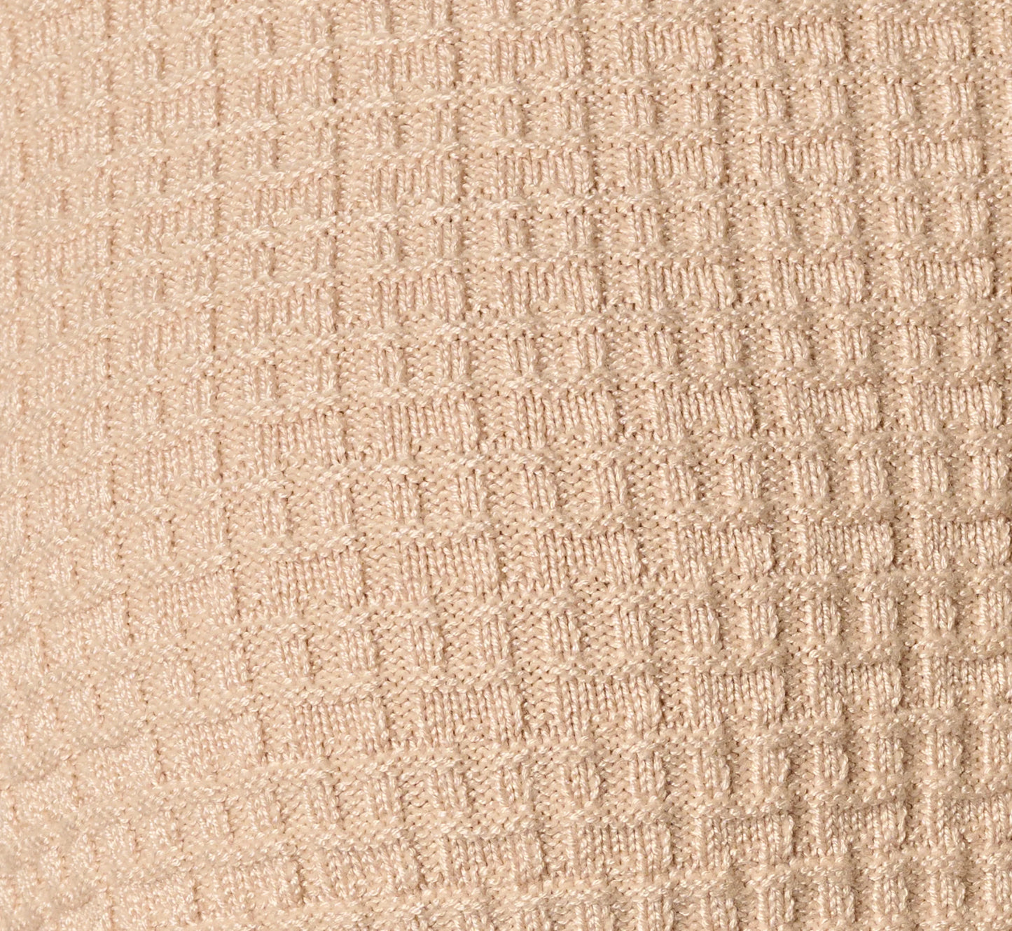 Waffle Knit Cardigan Sweater With Frayed Edges In Champagne Blush