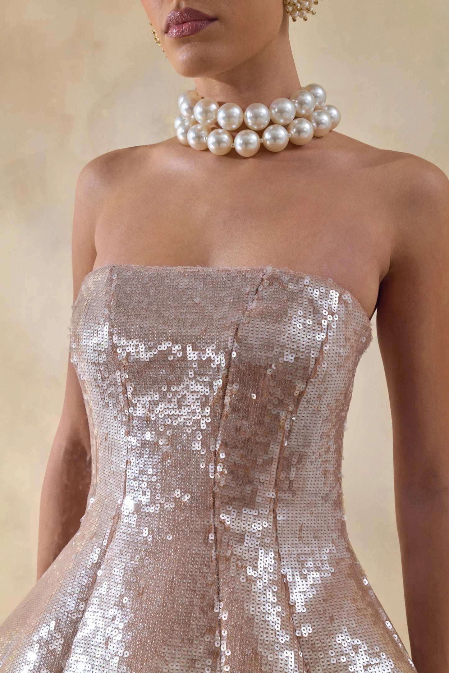 Dalisse Nude Sequin Bandeau Corset Maxi Dress