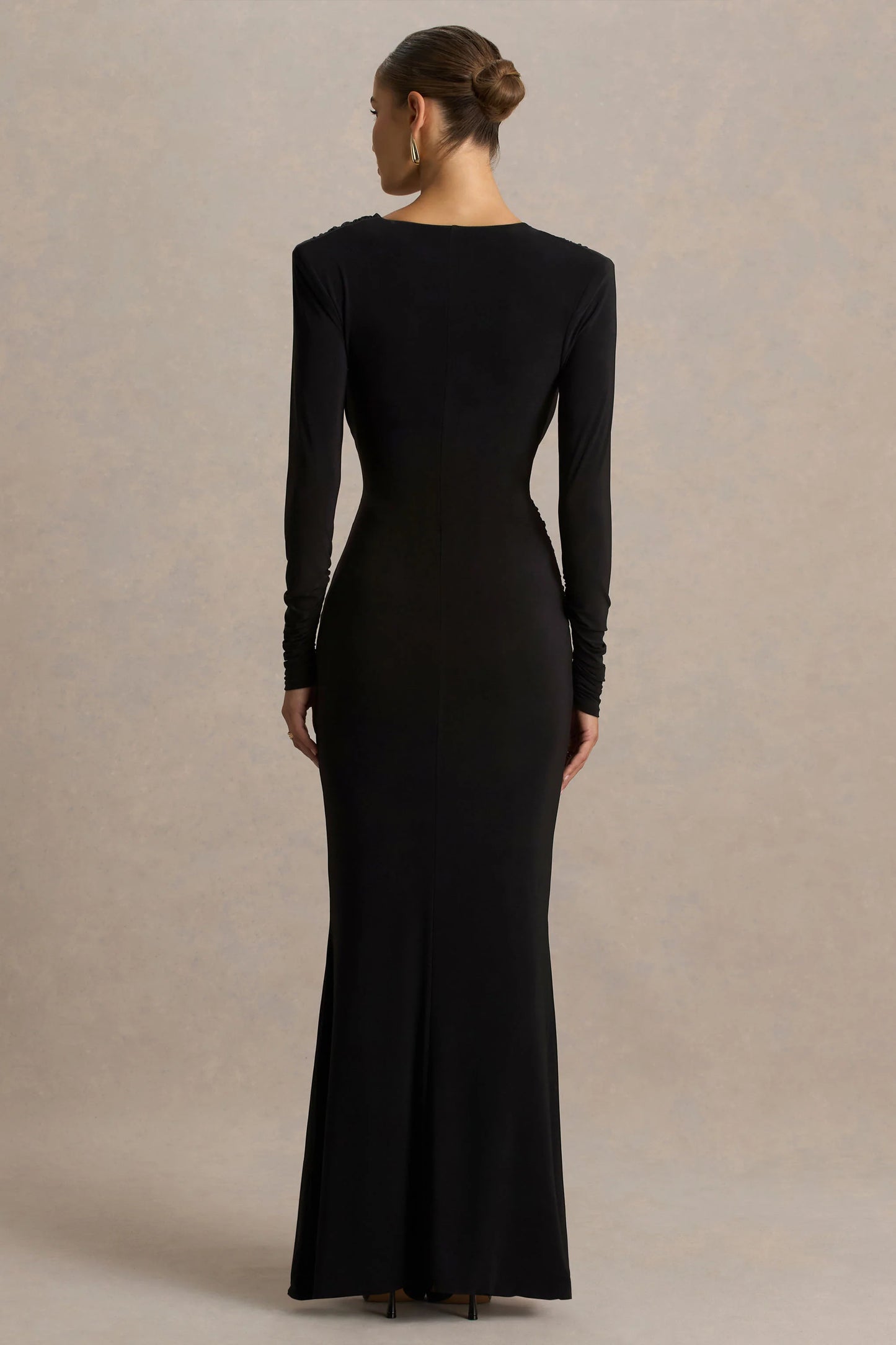 Daphira Black Extreme-Plunge Neck Maxi Dress