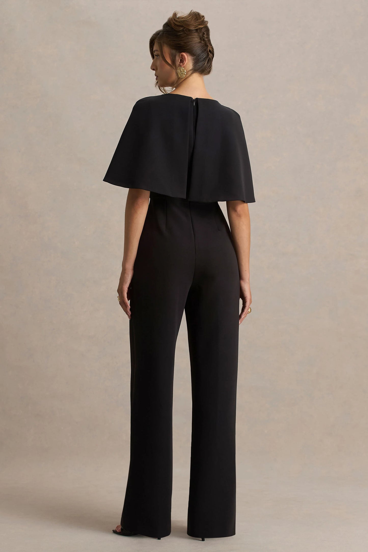 Vivid Black Plunge-Neck Jumpsuit With Bow-Detail