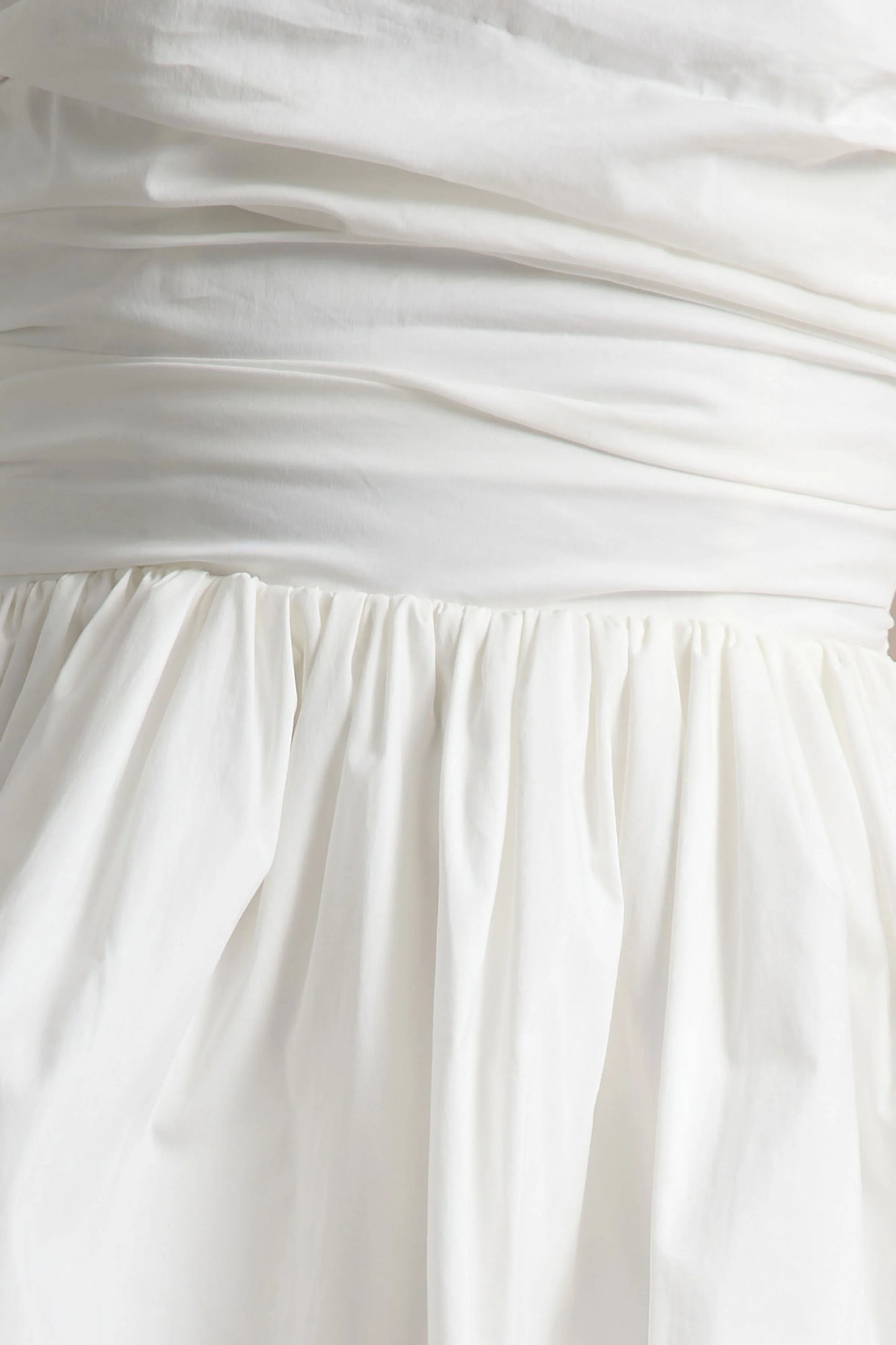 Faye White Puff Ball Bandeau Micro Mini Dress With Ruching Details