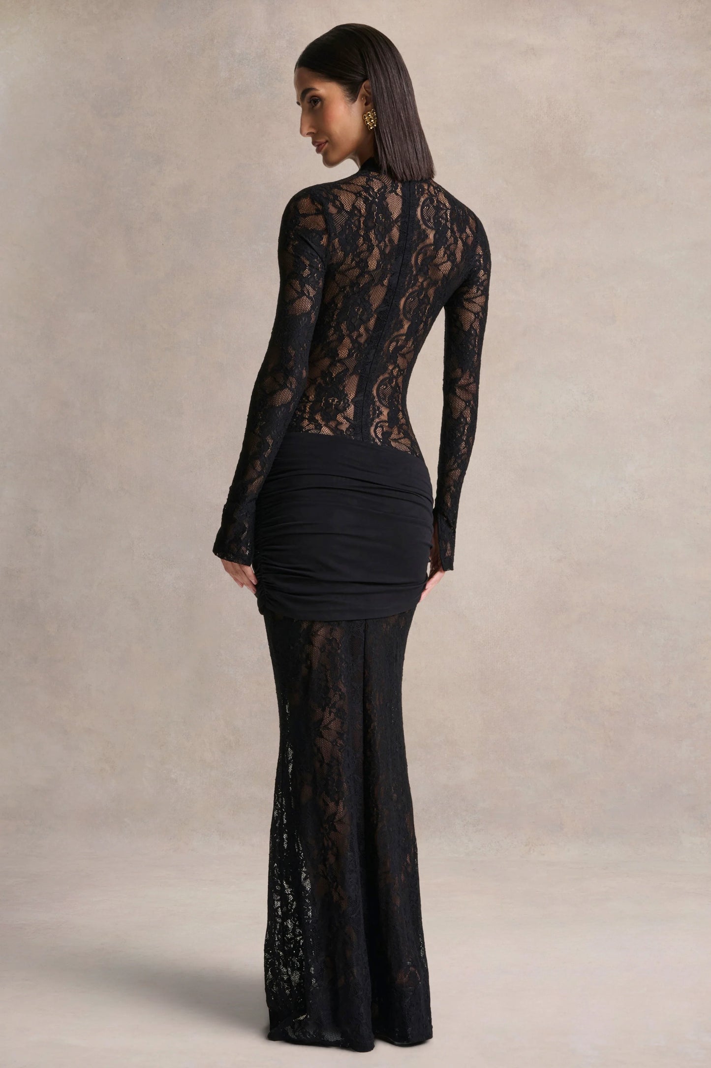Akira Black Lace Maxi Dress With Sash-Detail