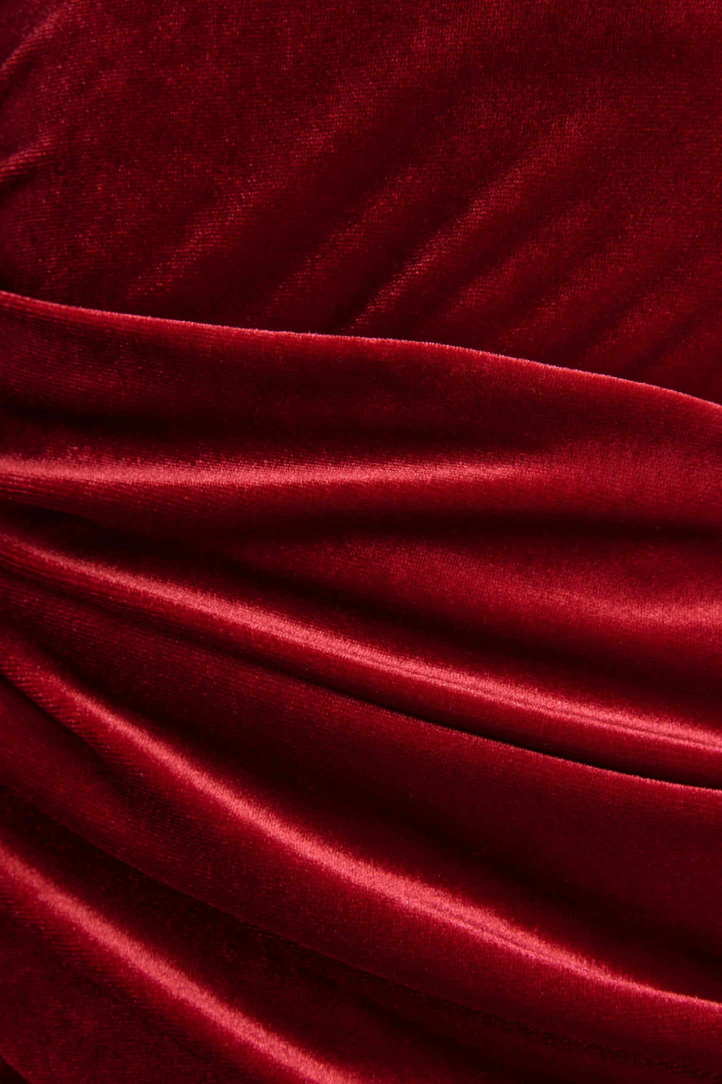 Eirene Red Velvet Asymmetric-Neck Midi Dress