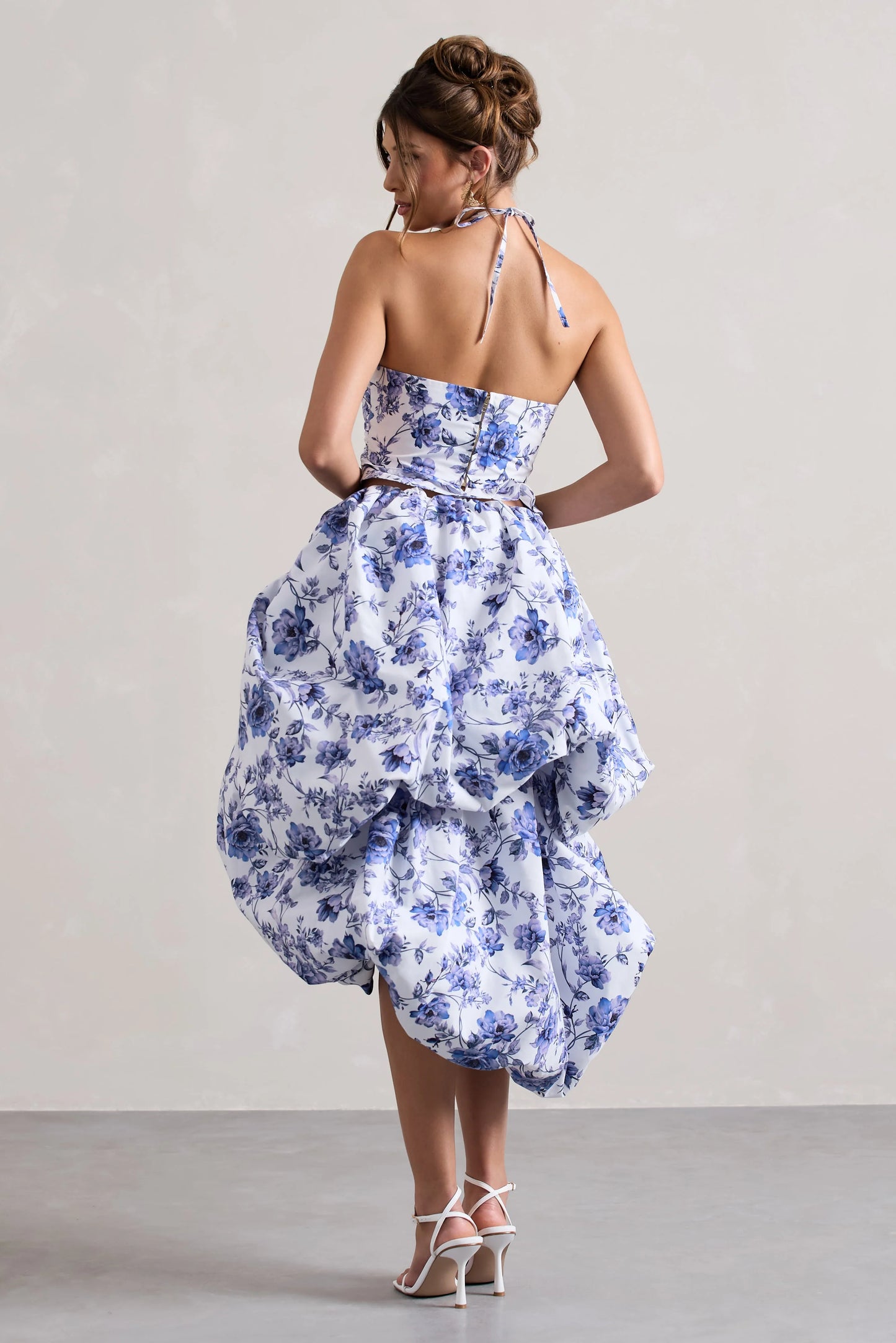 Make Waves Floral Print Volume High-Low Midi Skirt