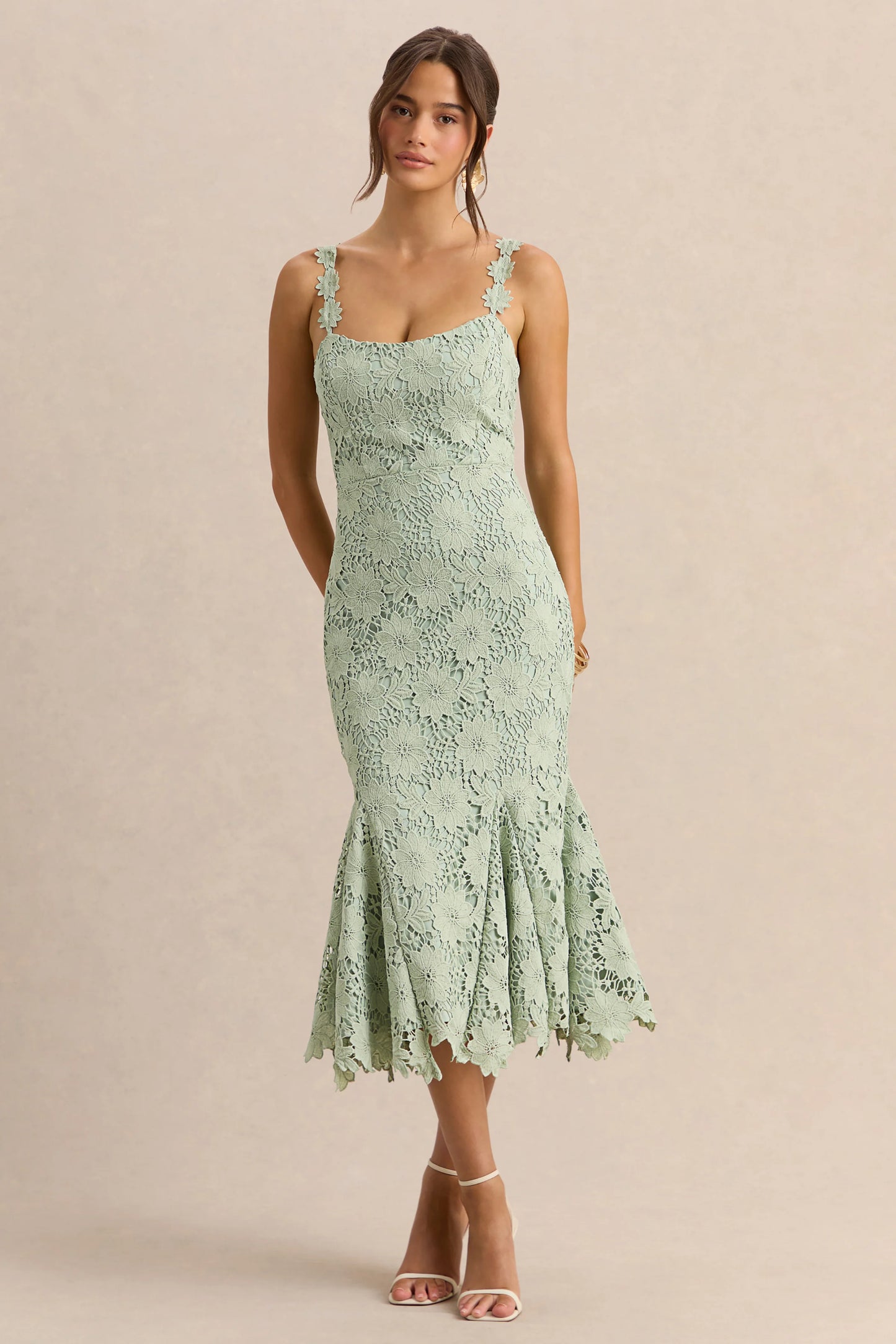 Melia Sage Lace Scoop-Neck Midi Dress