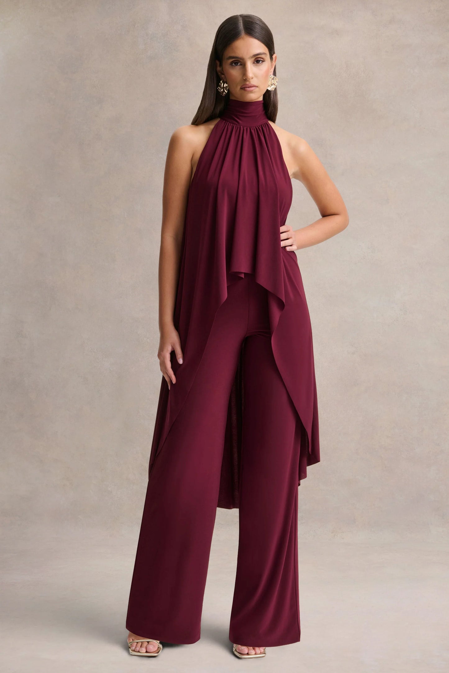 Jadzia Burgundy Halter-Neck Jumpsuit