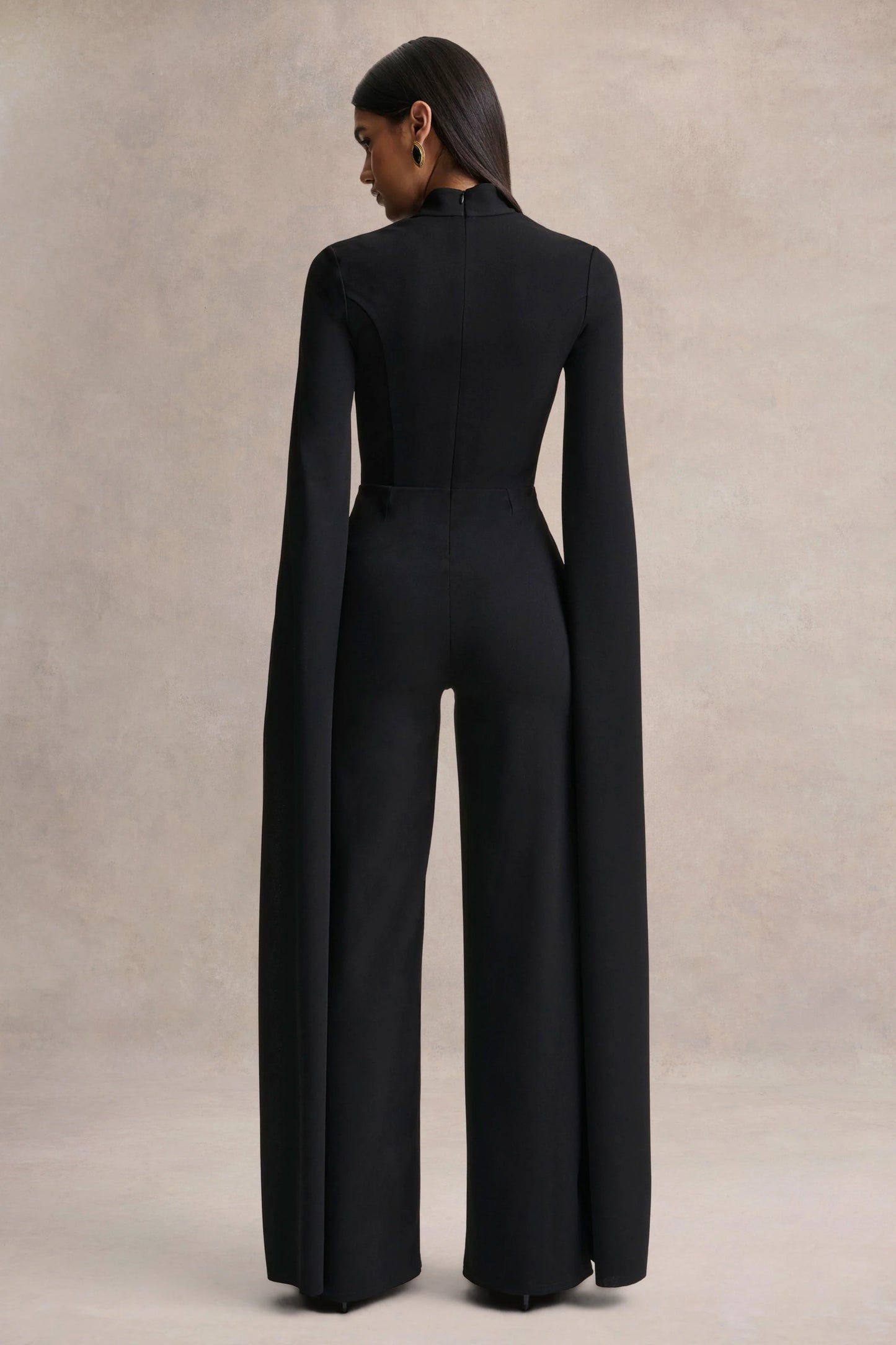 Elisabetta Black Square-Neck Jumpsuit With Cape-Sleeves