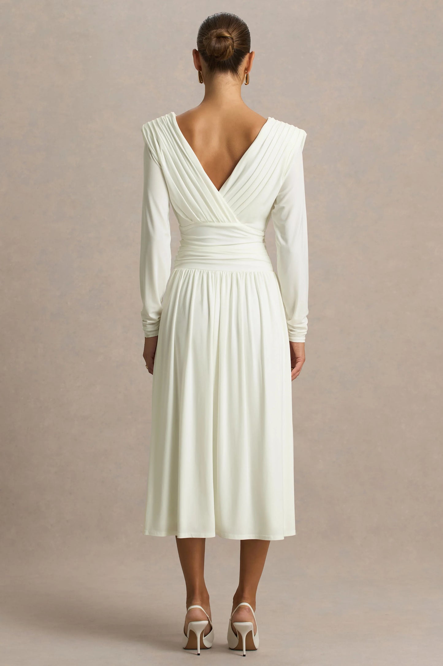 Alexis Cream Plunge-Neck Midi Dress With Draped And Ruched Detailing