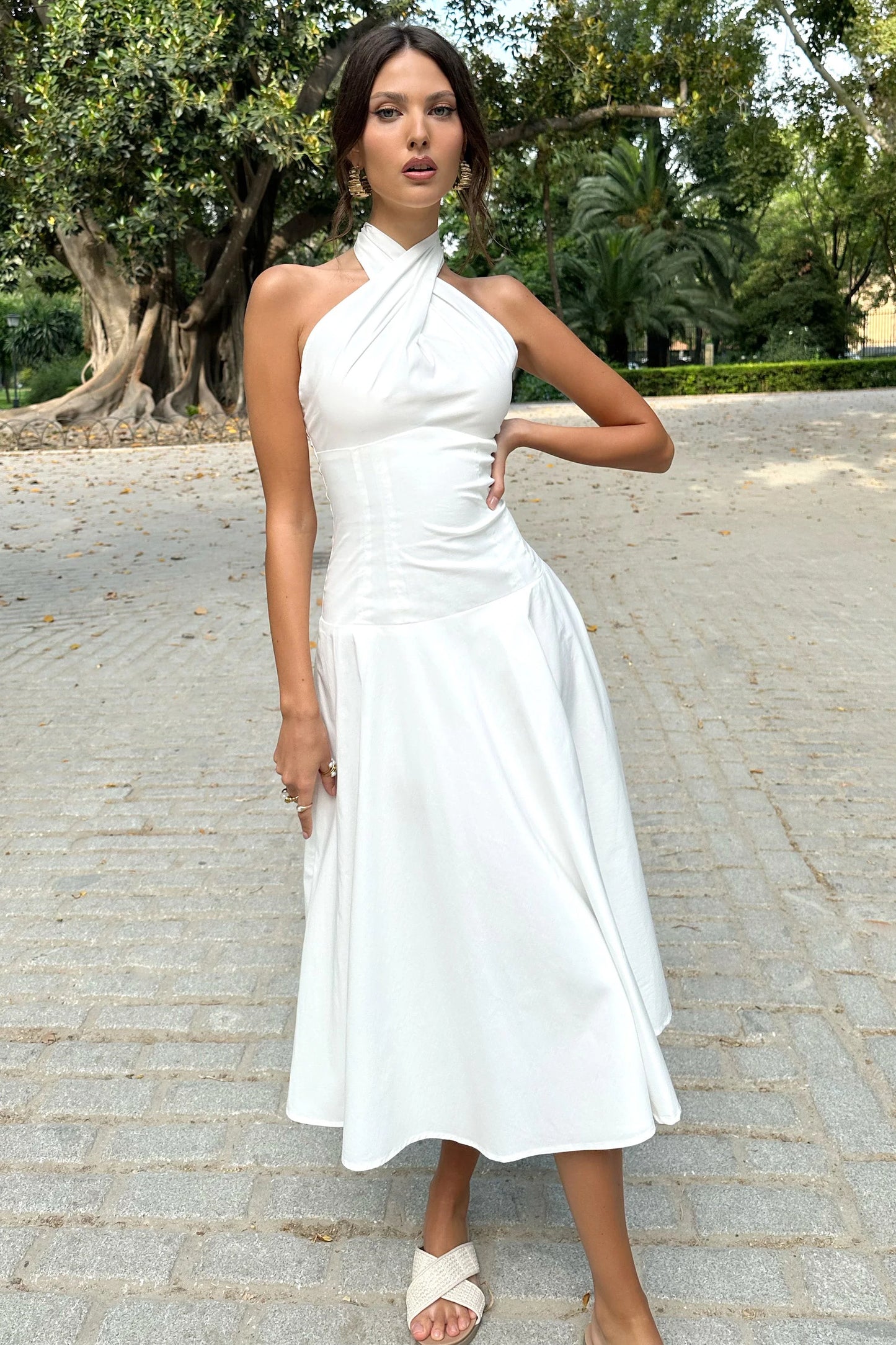 Saint-Malo White Halter-Neck Midi Dress