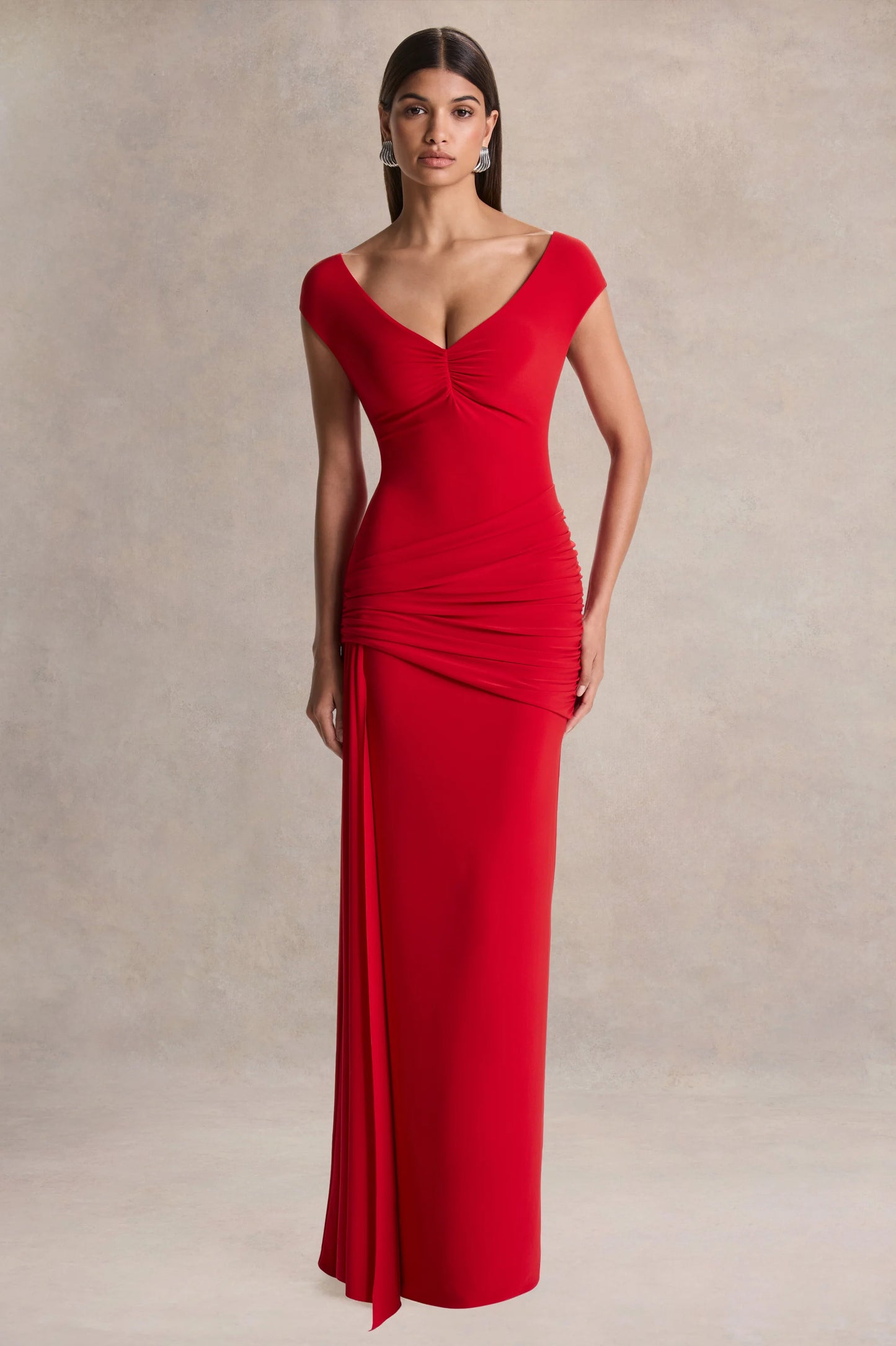 Petronia Red V-Neck Maxi Dress With Wrap-Detail