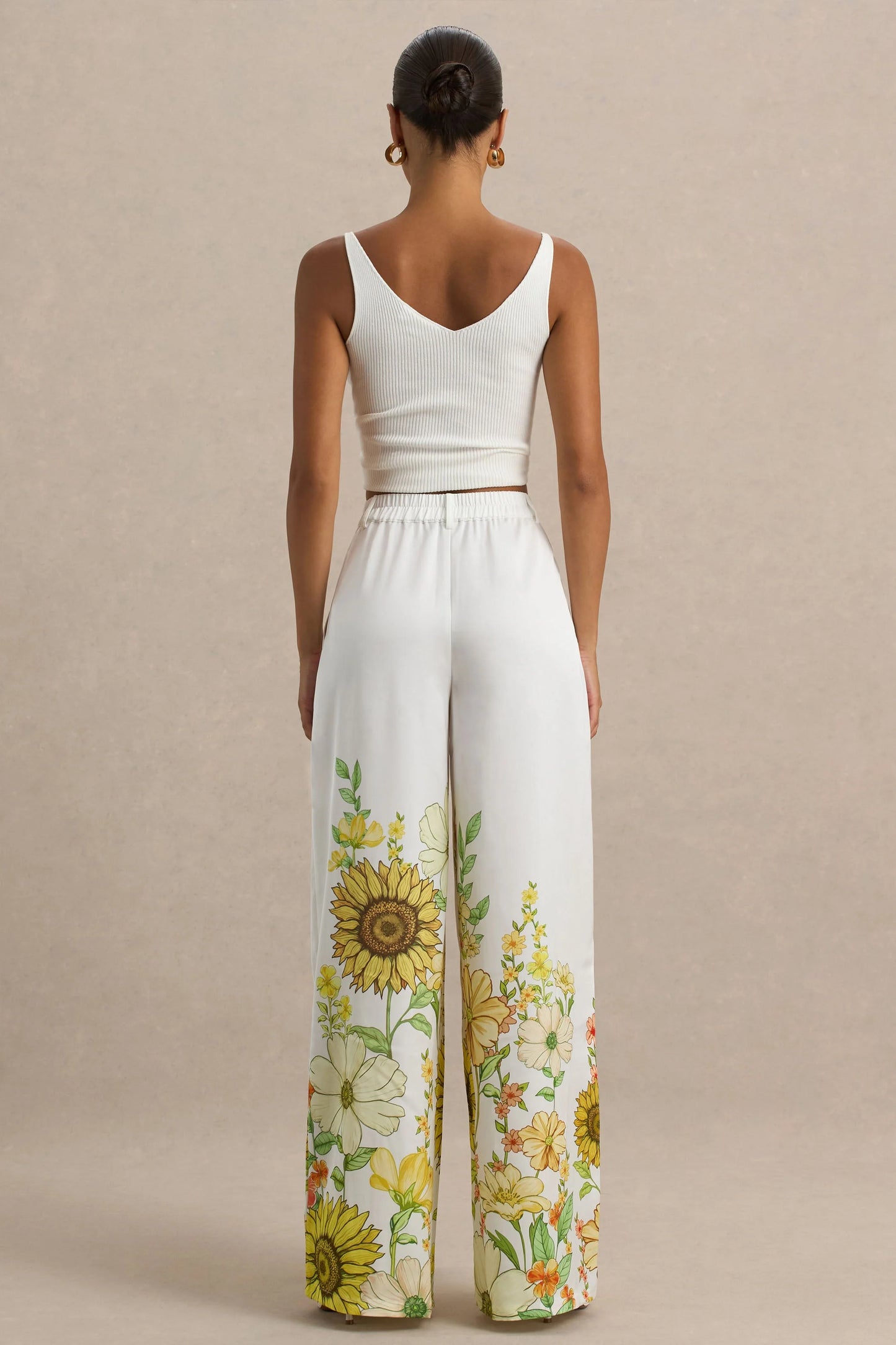 Louise Sunflower Print Wide-Leg Trousers