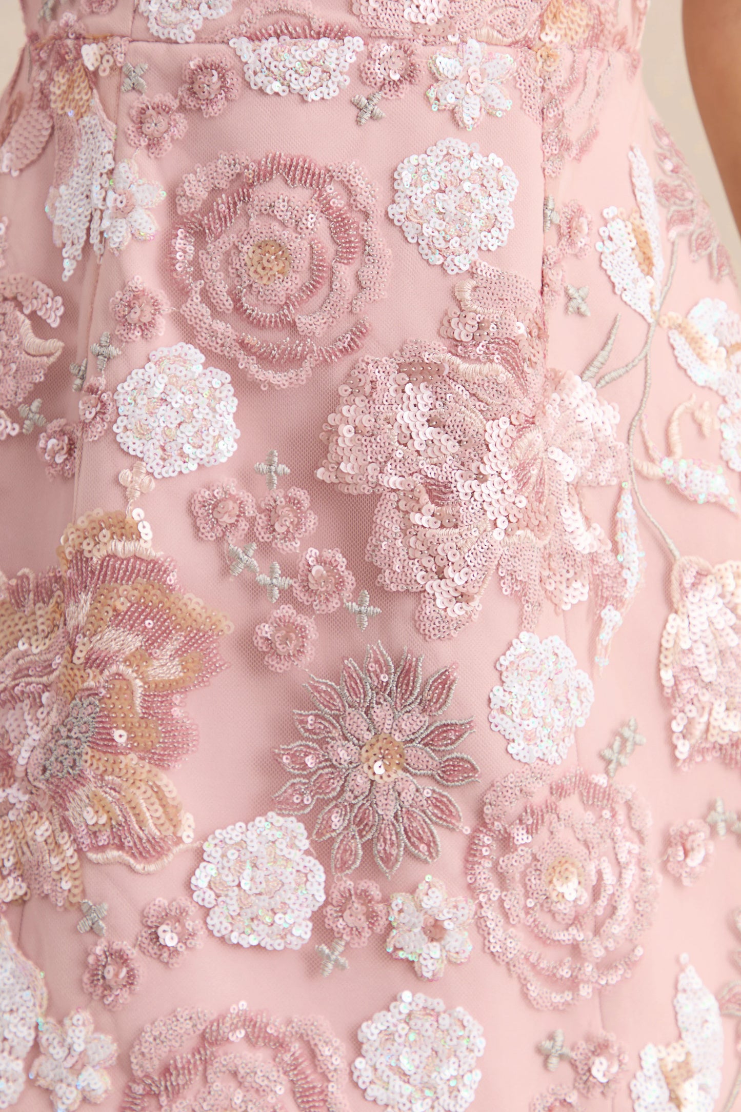Sorina Blush Pink Floral Embellished Sweetheart-Neck Mini Dress