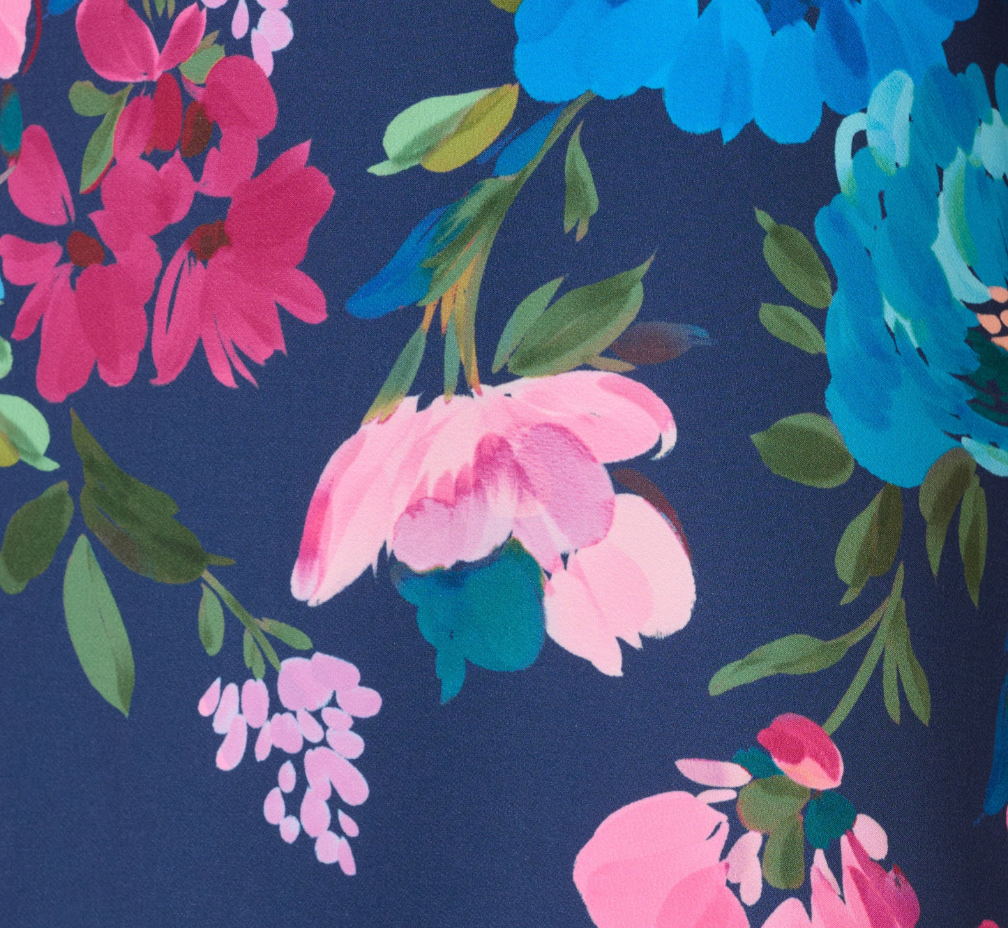 Collared Floral Border Twill Midi Dress In Navy Multi