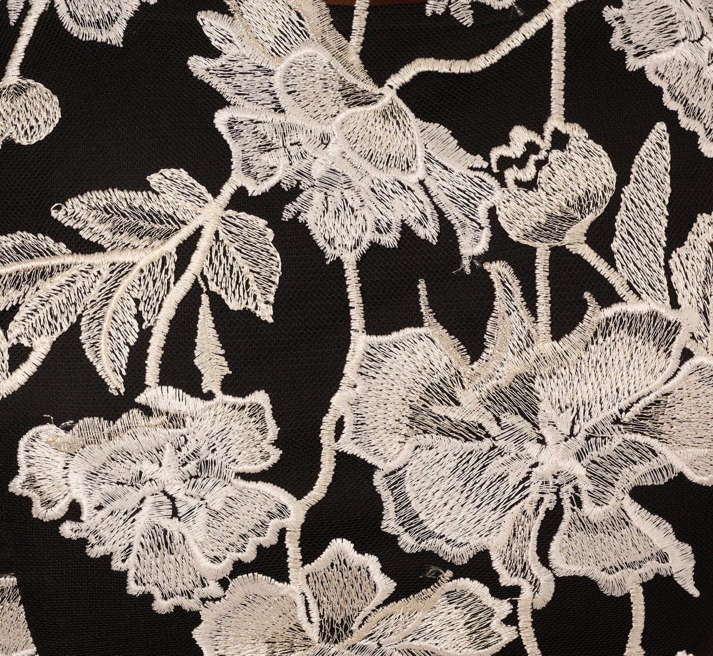 Sleeveless Illusion Floral Embroidery Sheath Dress In Black Ivory