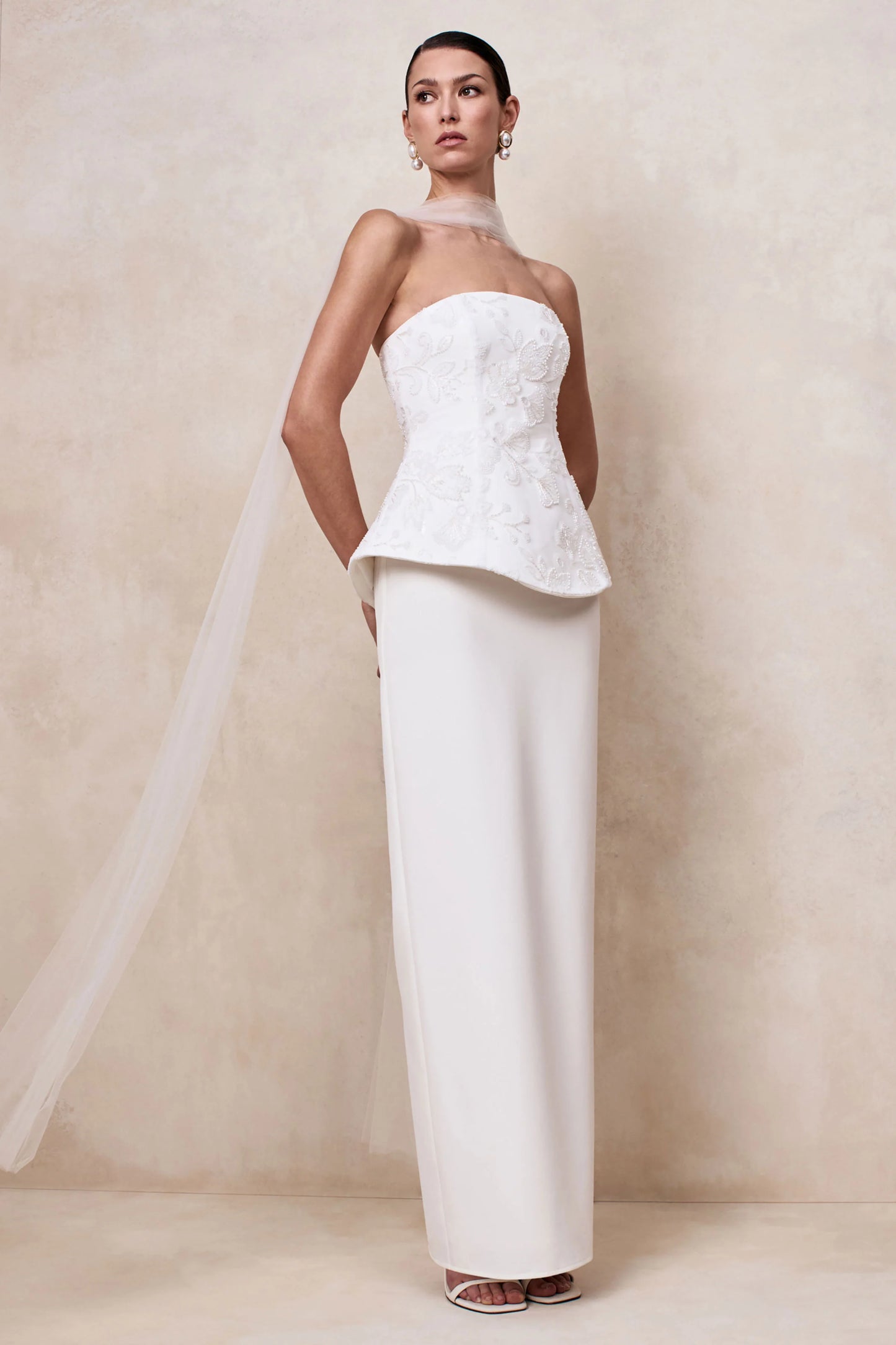 Naira White Satin Bandeau Corset Maxi Dress