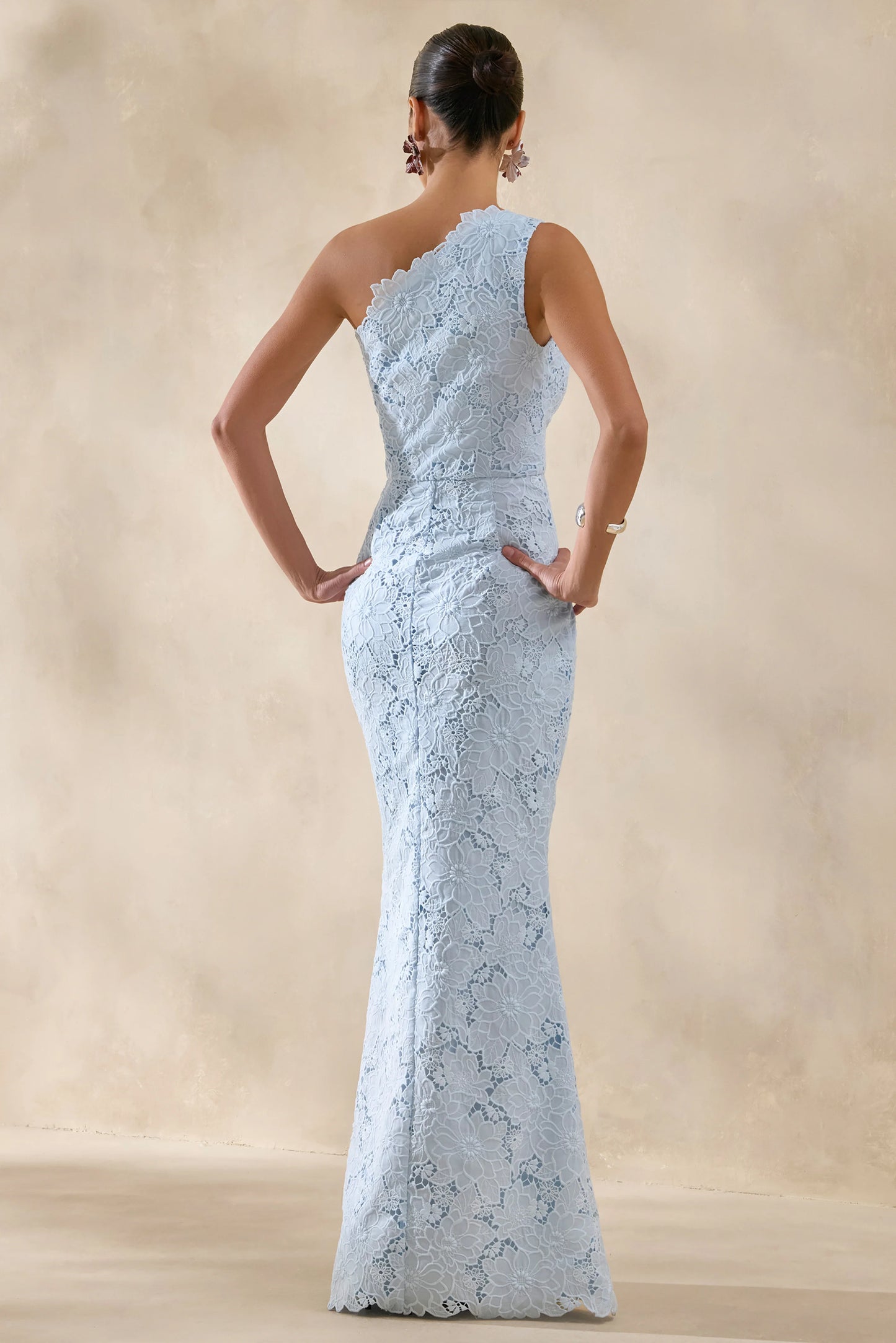 Lunia Powder Blue Broderie Asymmetric-Neck Maxi Dress