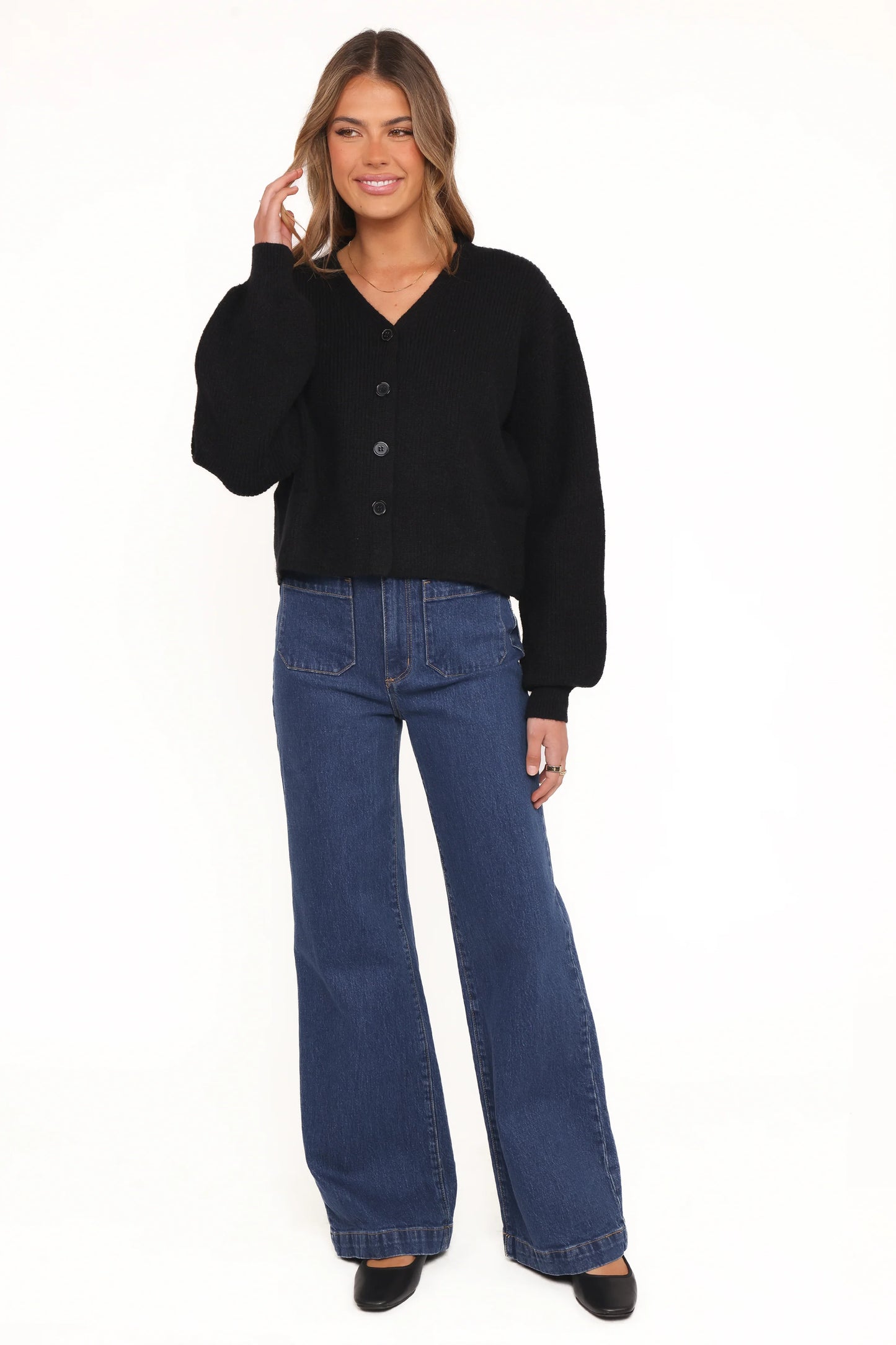 Sybil Button Front Cardigan - Black