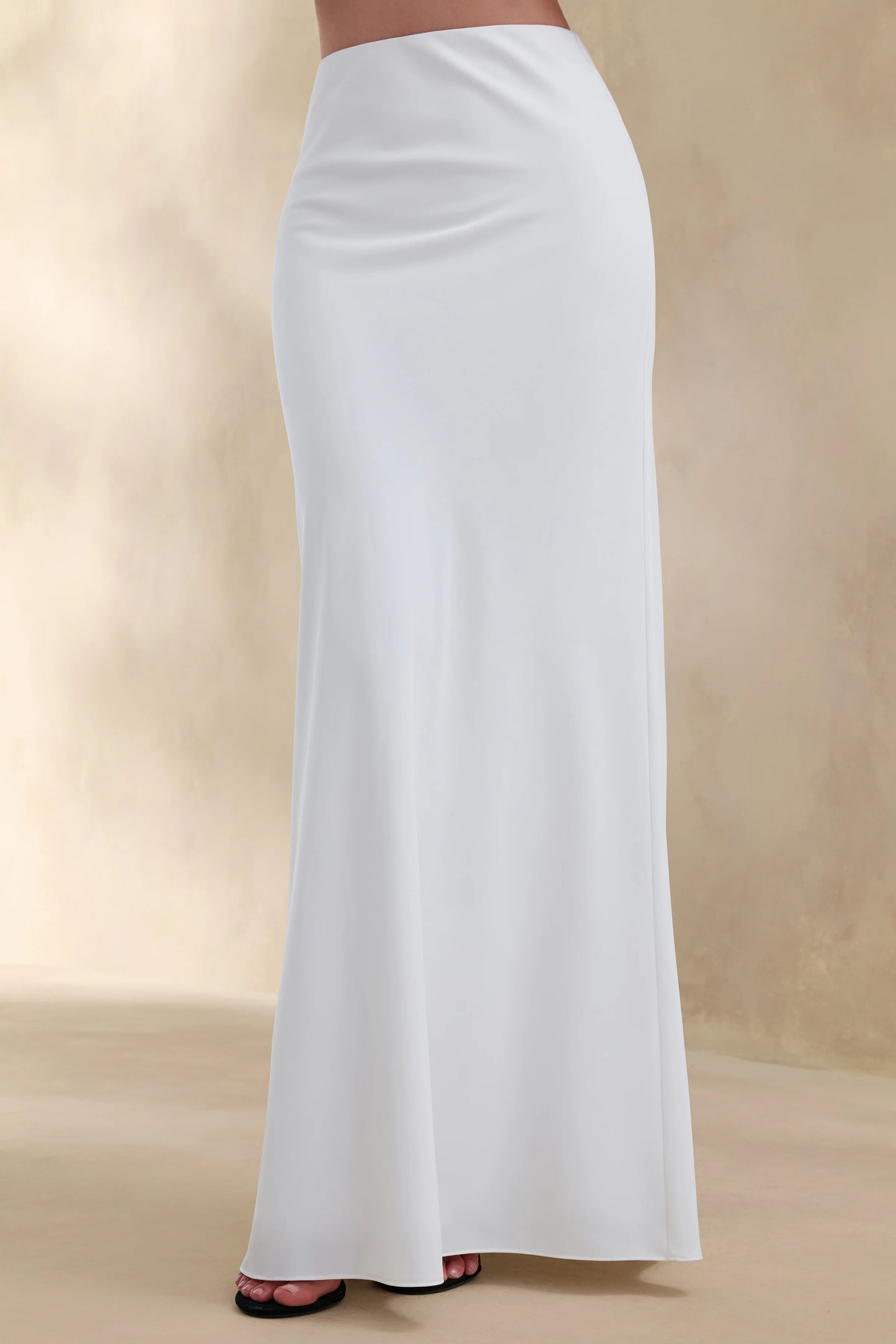 Iveta White Satin Maxi-Skirt