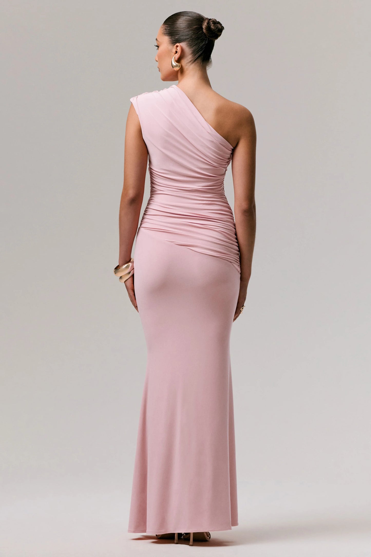 Mardi Pink Asymmetric Maxi Dress With Ruching