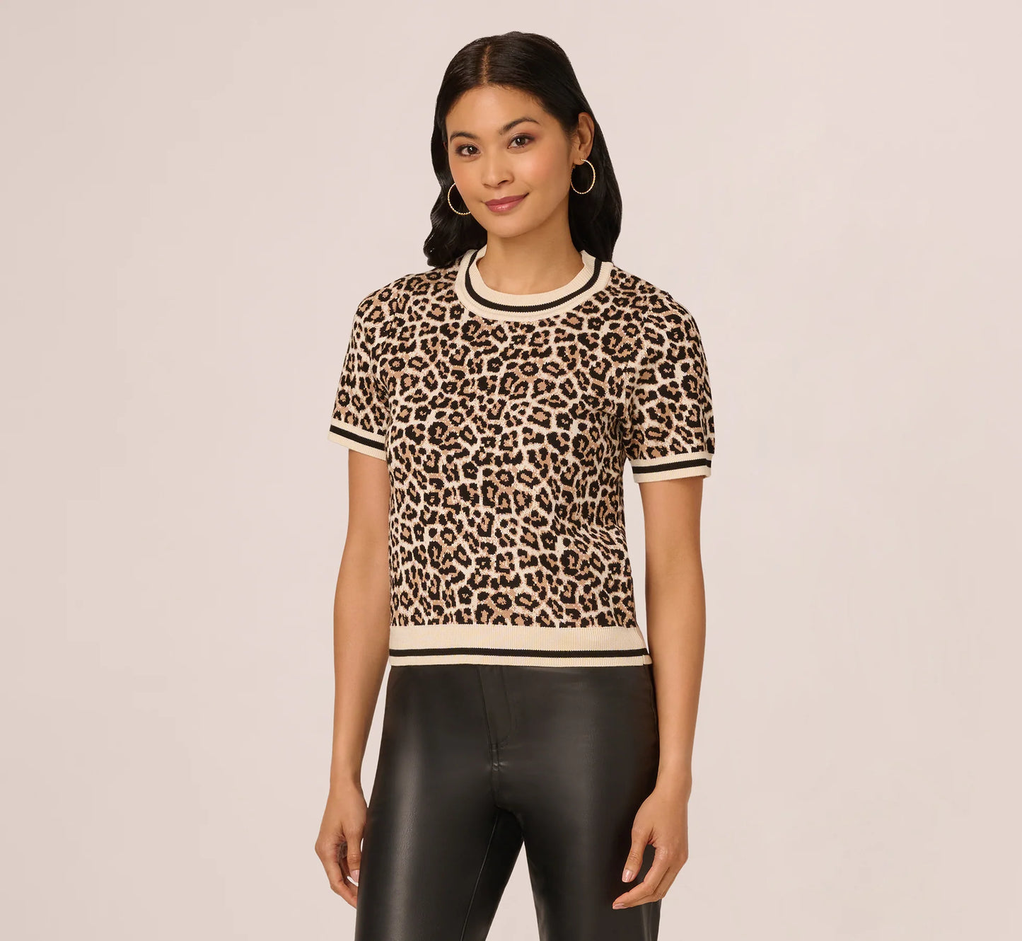 Short Sleeve Chain Patterned Knit Top In Bengal Cheetah