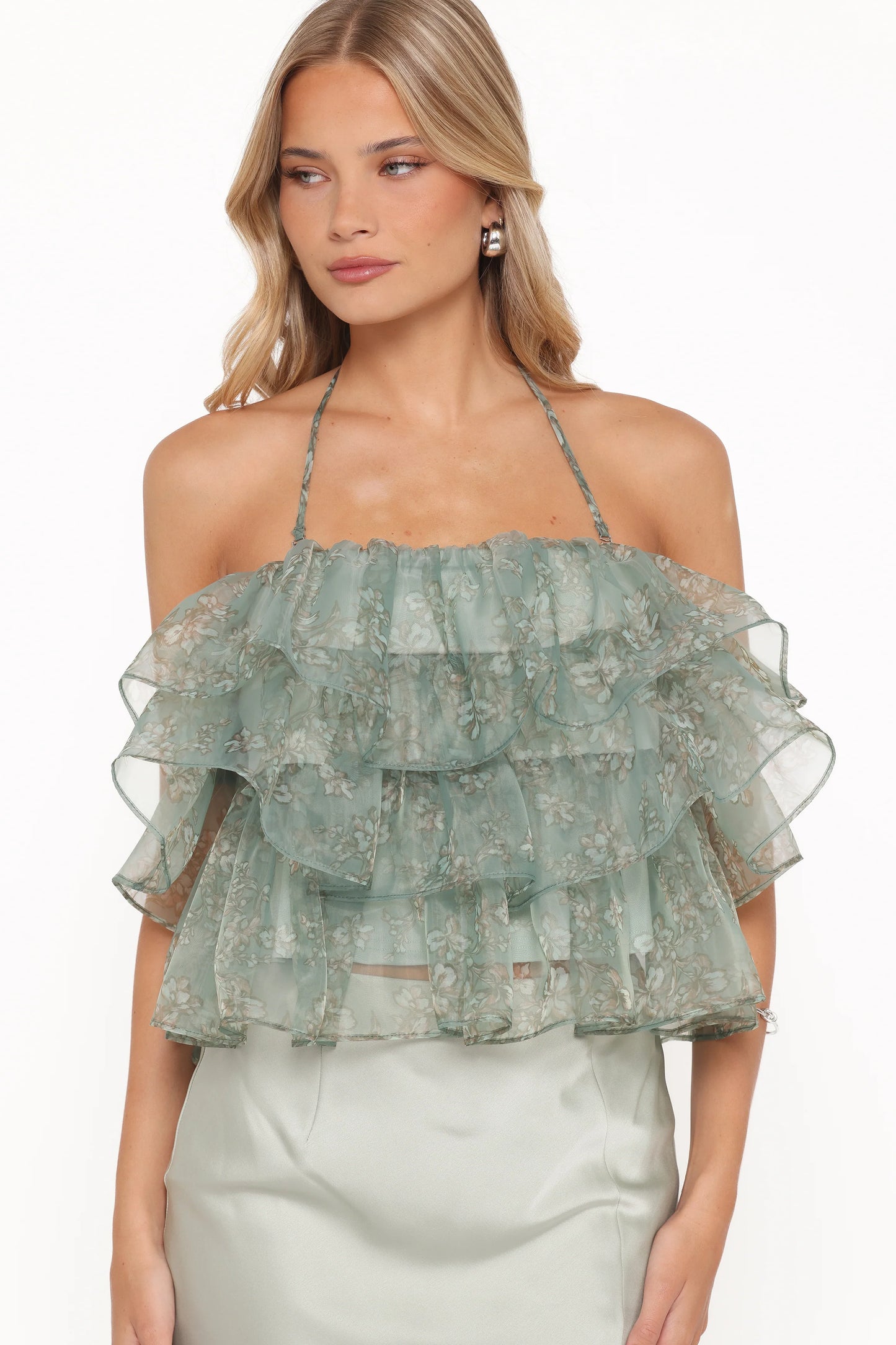 Taelya Flounce Top - Mint Green Floral