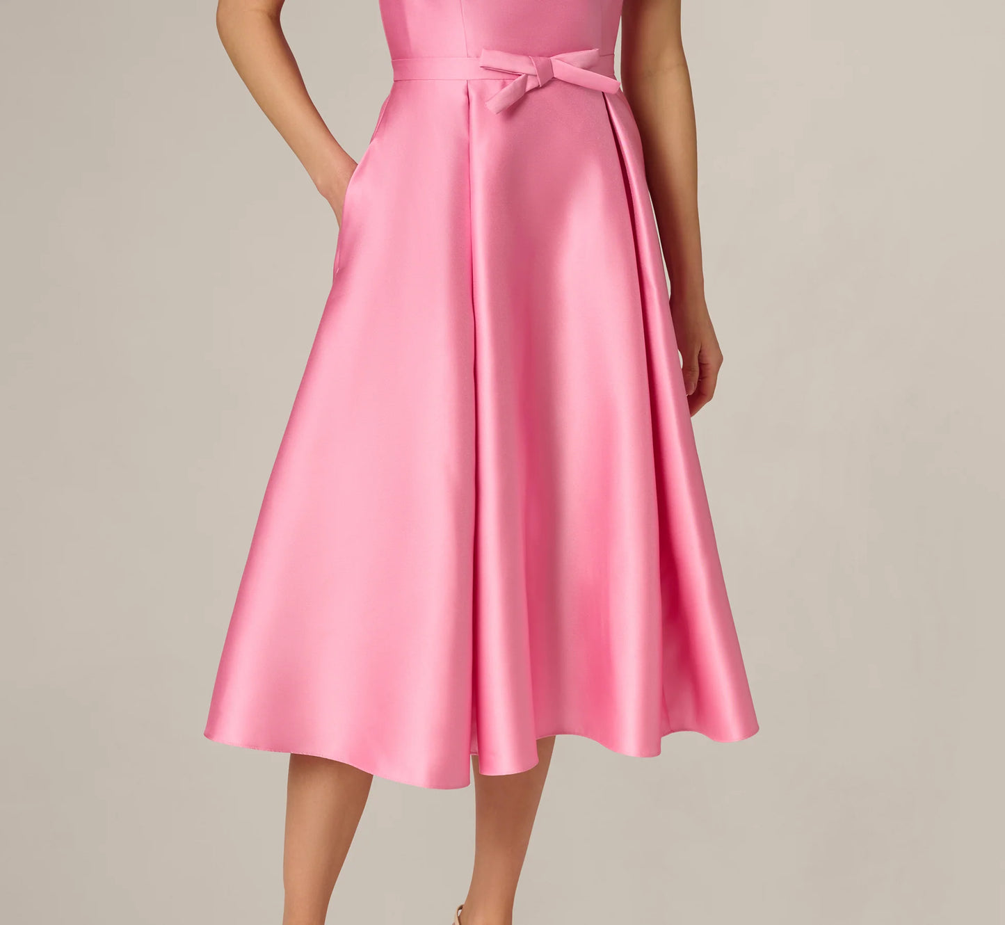 Strapless Bow Waist Mikado Midi Dress In Cherry Blossom