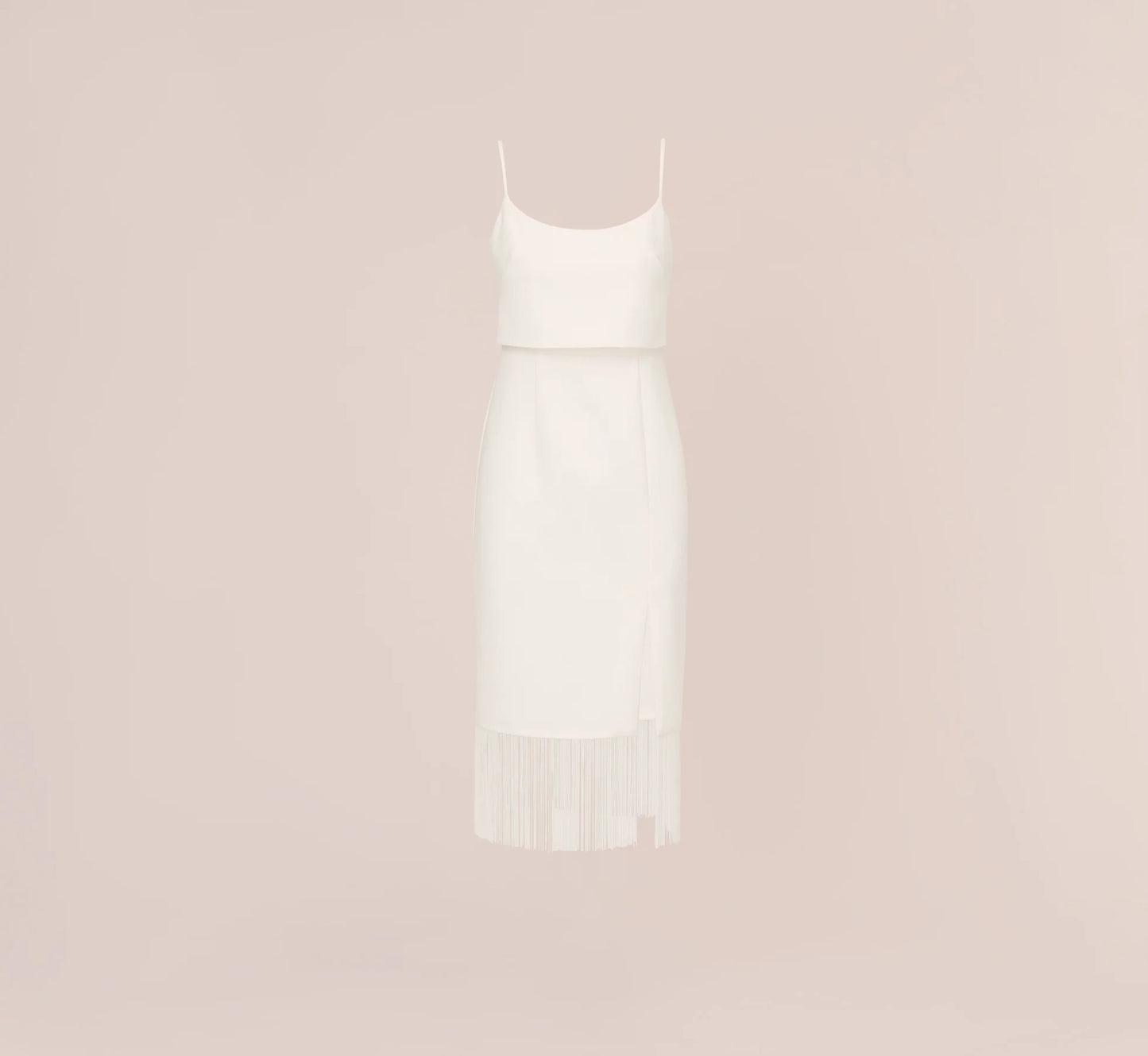 Crepe Popover Midi Dress With Fringe Trim In Ivory